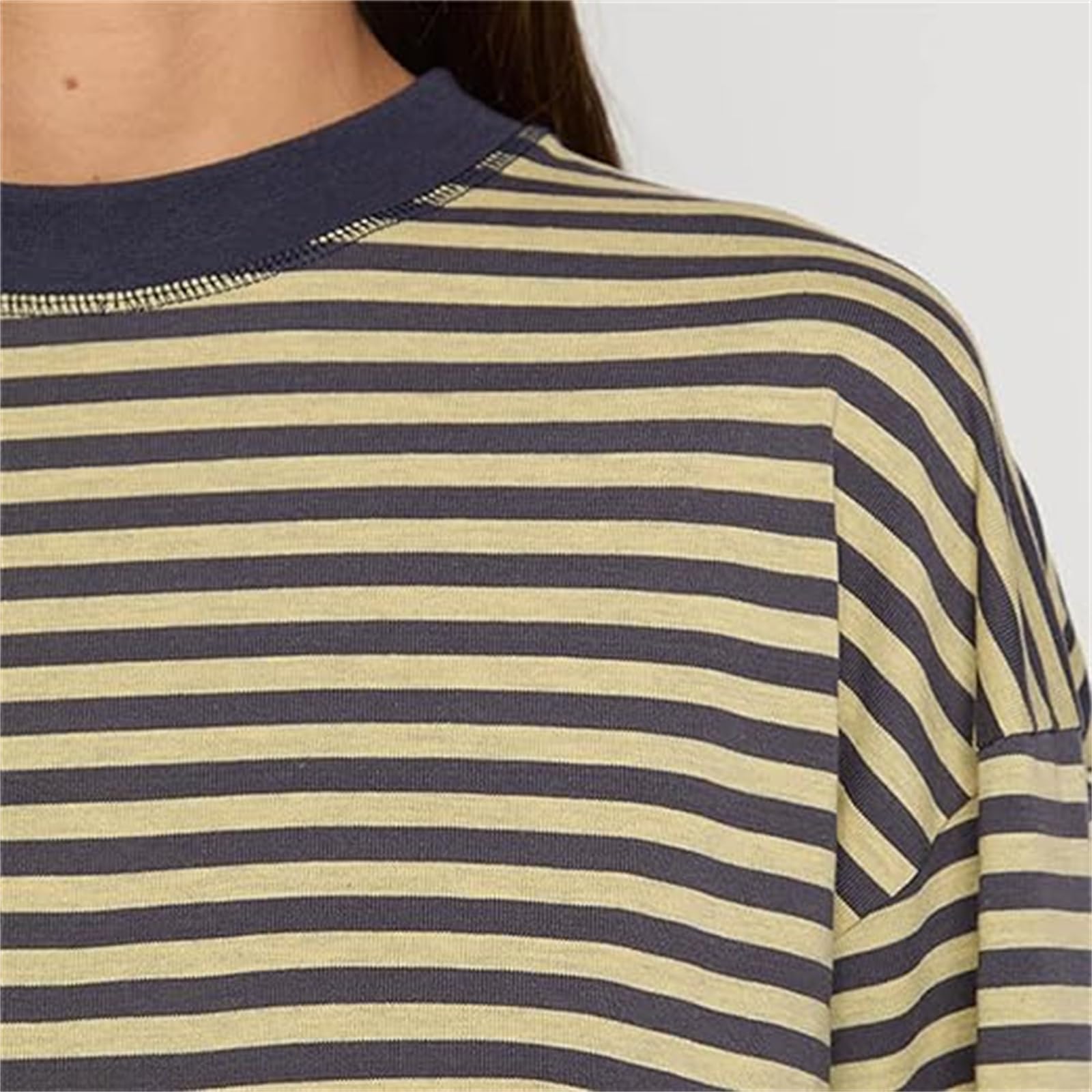 Damen Oversize Langarm-T-Shirt mit Streifen – Y2K-Tops | Oversize-Rundhals-Shirt für Herbst & Frühling – Vintage-Top mit überschnittenen Schultern