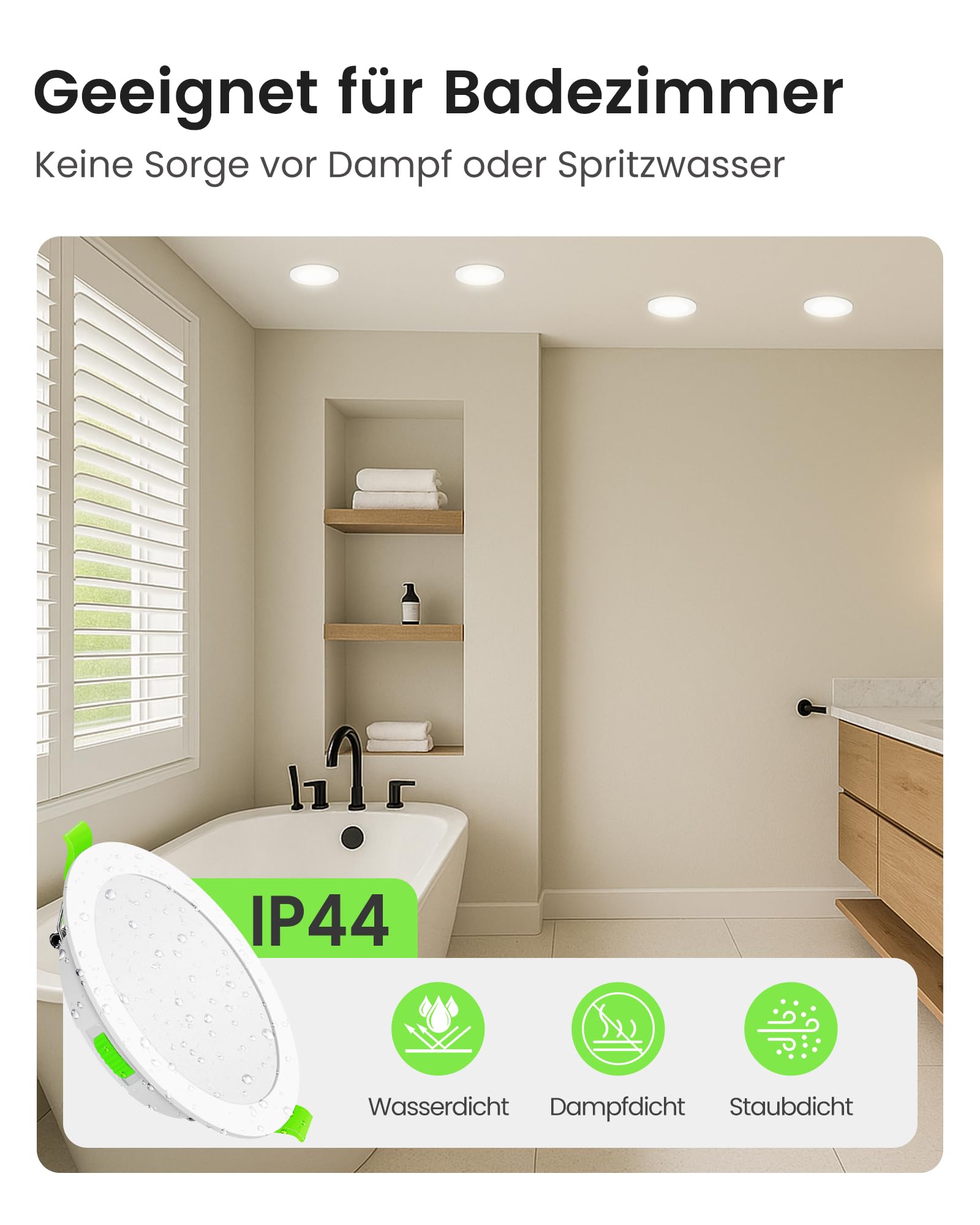 ALUSSO LED Einbaustrahler Dimmbar 15W 230V Slim Flach Deckenleuchte, 1200 Lumen Warmweiß Neutralweiß Kaltweiß Einbauleuchten 32mm Einbautiefe, IP44 Deckenspots für Badezimmer, 6er Set
