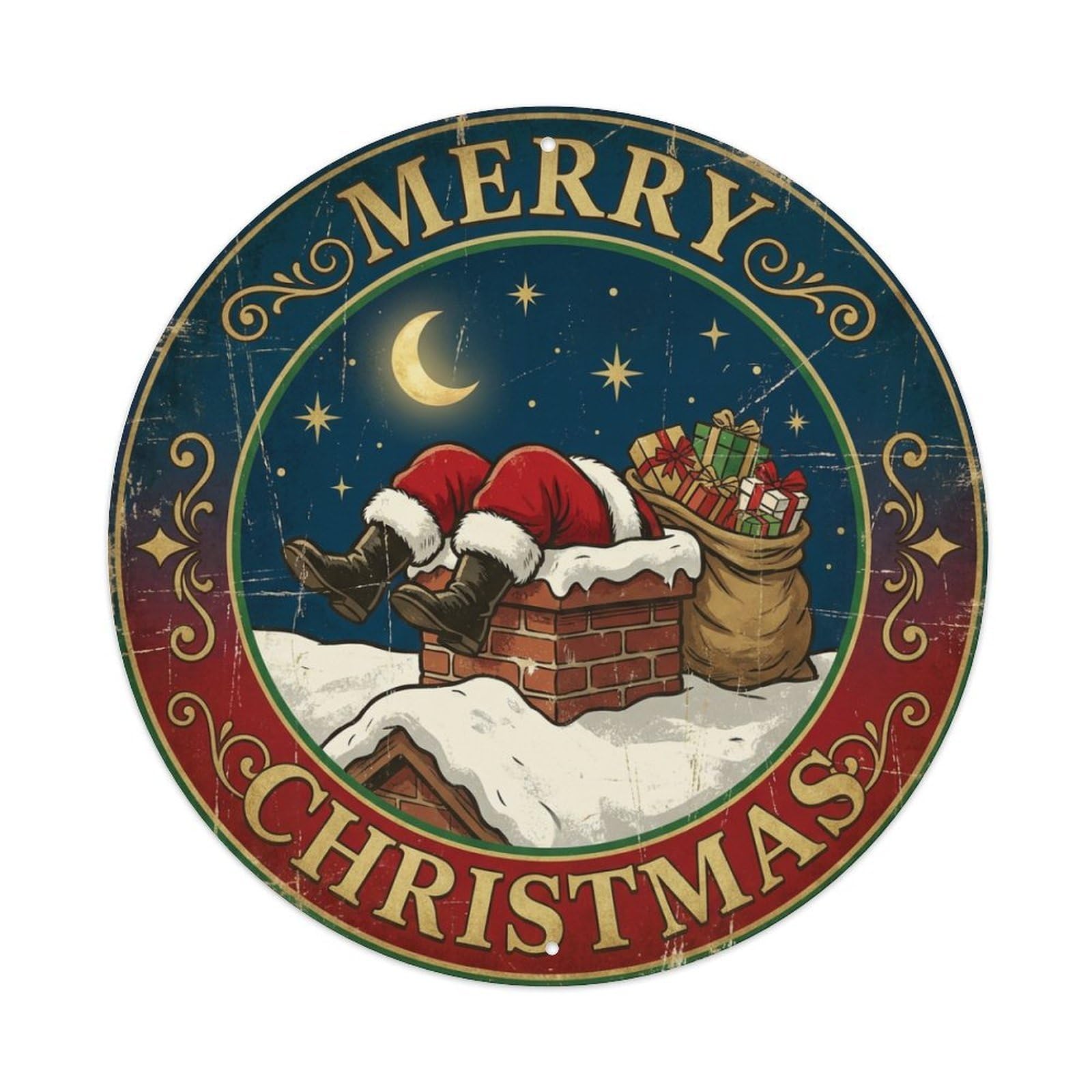 Merry Christmas Santa Chimney Night Metal Tin Sign