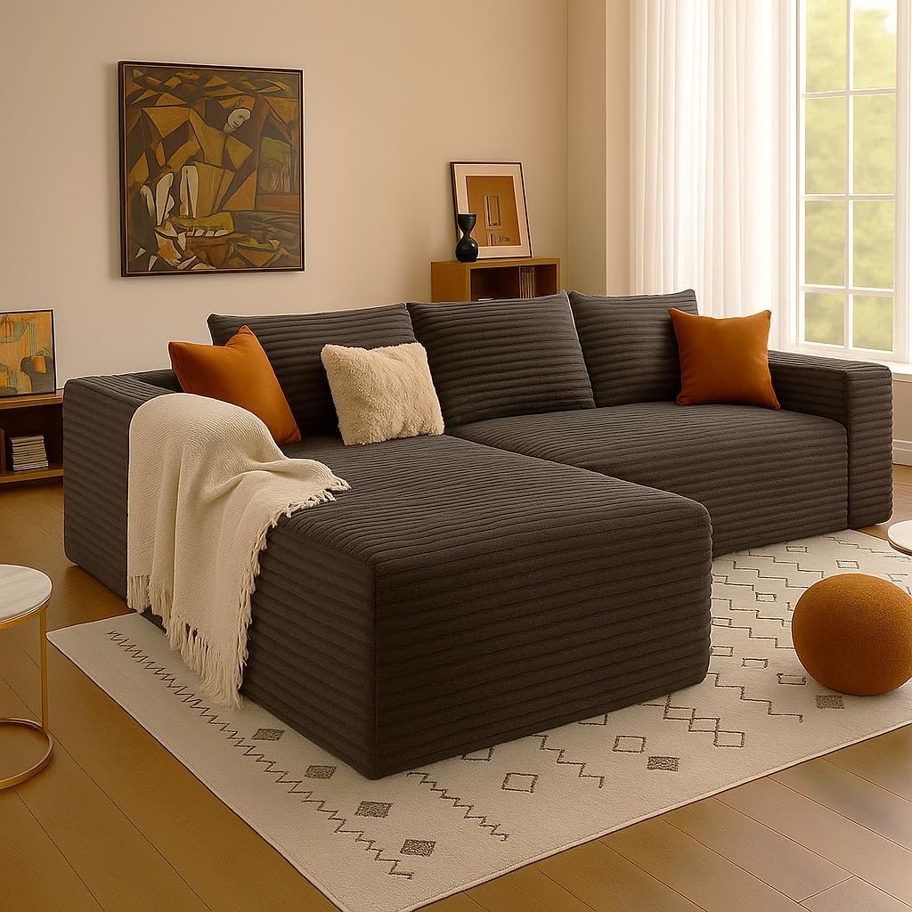 COMHOMA 105”Modular Sectional Sofa with Deep Seat,Cloud Upholstered L-Shape Couch Wide Arms Corduroy Fabric High-Density Foam Chaise Lounge for Living Room No Assembly Required