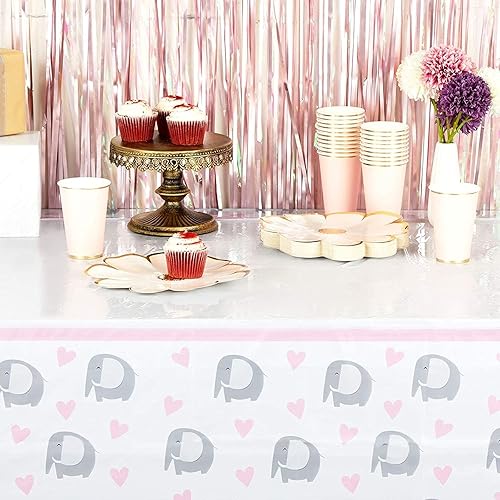 Miniatura 2 de BLUE PANDA Manteles de elefante para decoración de baby shower, corazones rosados (54 x 108 pulgadas, paquete de 3)