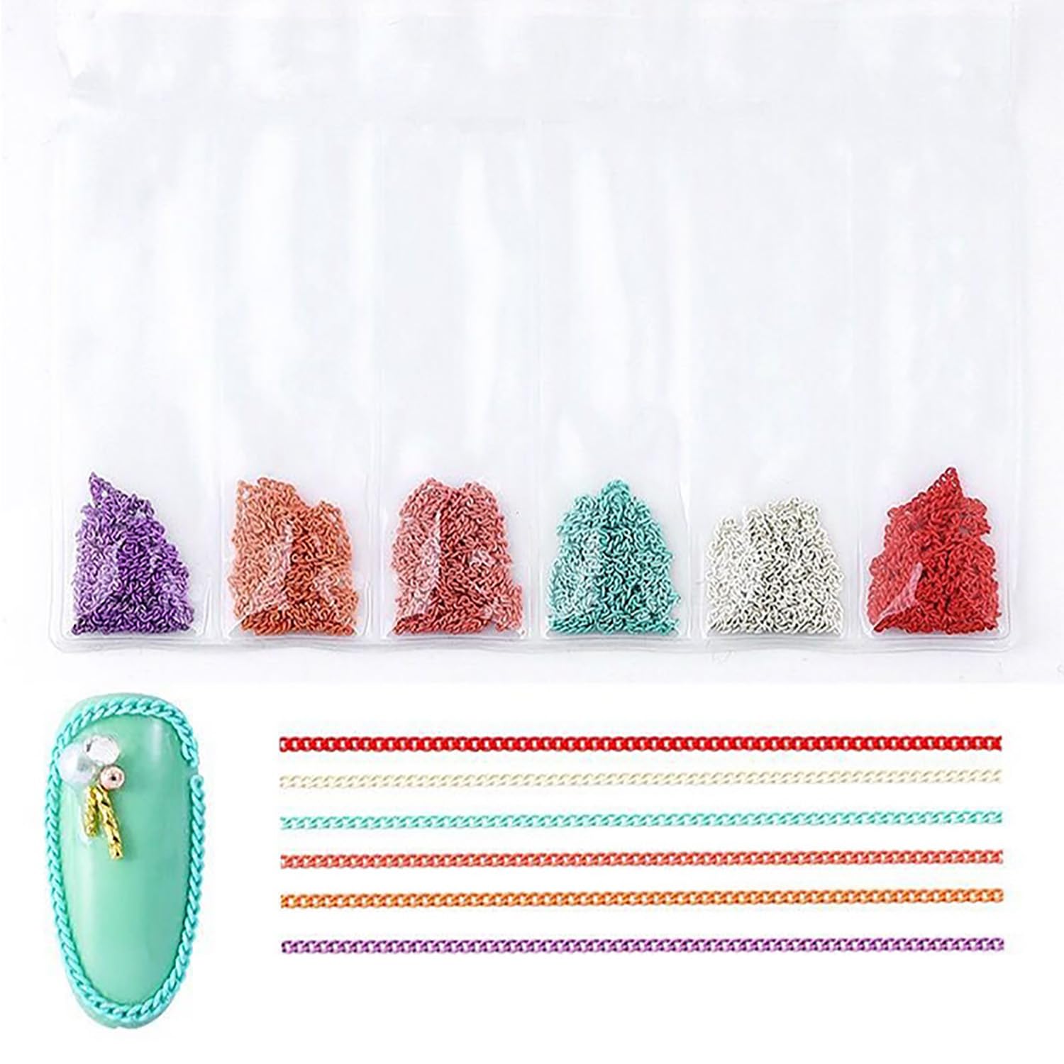4 paquetes de 24 tiras de cadenas de uñas para arte de uñas, oro, plata, negro, multicolor, aleación de metal, cadenas de arte de uñas, dijes de uñas dorados, dijes de uñas plateados