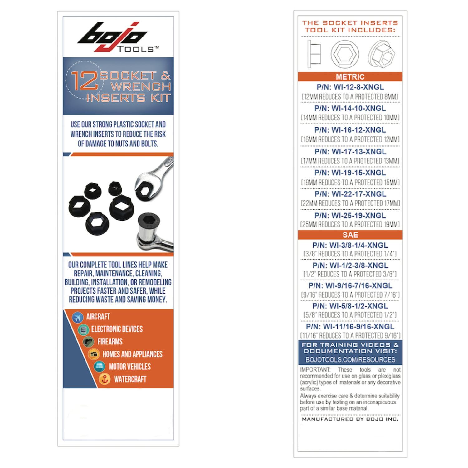 Bojo Herramientas - Kit de 12 piezas WI12 para llaves de vaso F1, bajo par