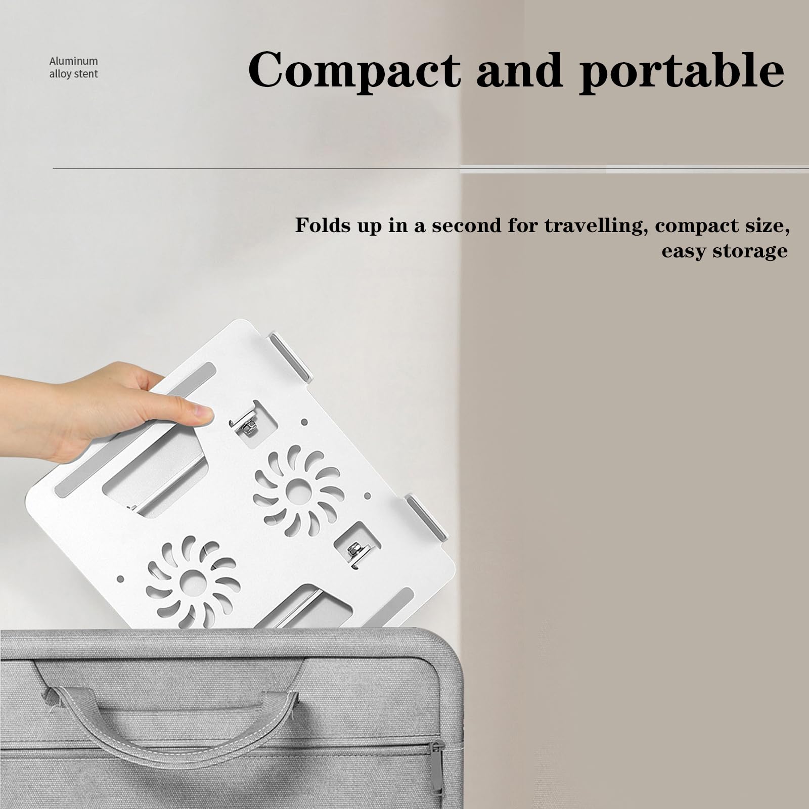 Supporto per computer portatile, girevole a 360°, raffreddamento ventola, pieghevole, in lega di alluminio, adatto per computer portatili fino a 17,3" (bianco)