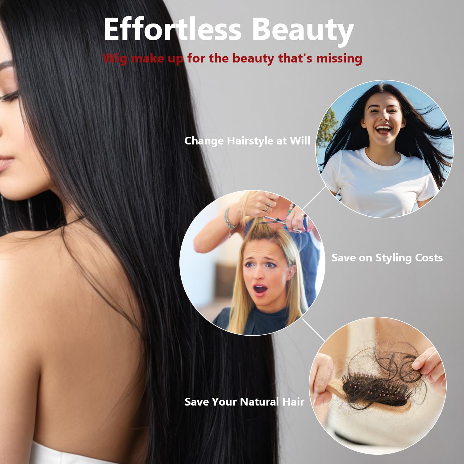 13x6 Synthetic Lace Front Wig, 30in Frontal Lace Wig for Women with Elastic band, Straight Hair Heat-Resistant HD Lace Wig with Natural Density for Daliy Used, Glueless Lace Wig for Black Women