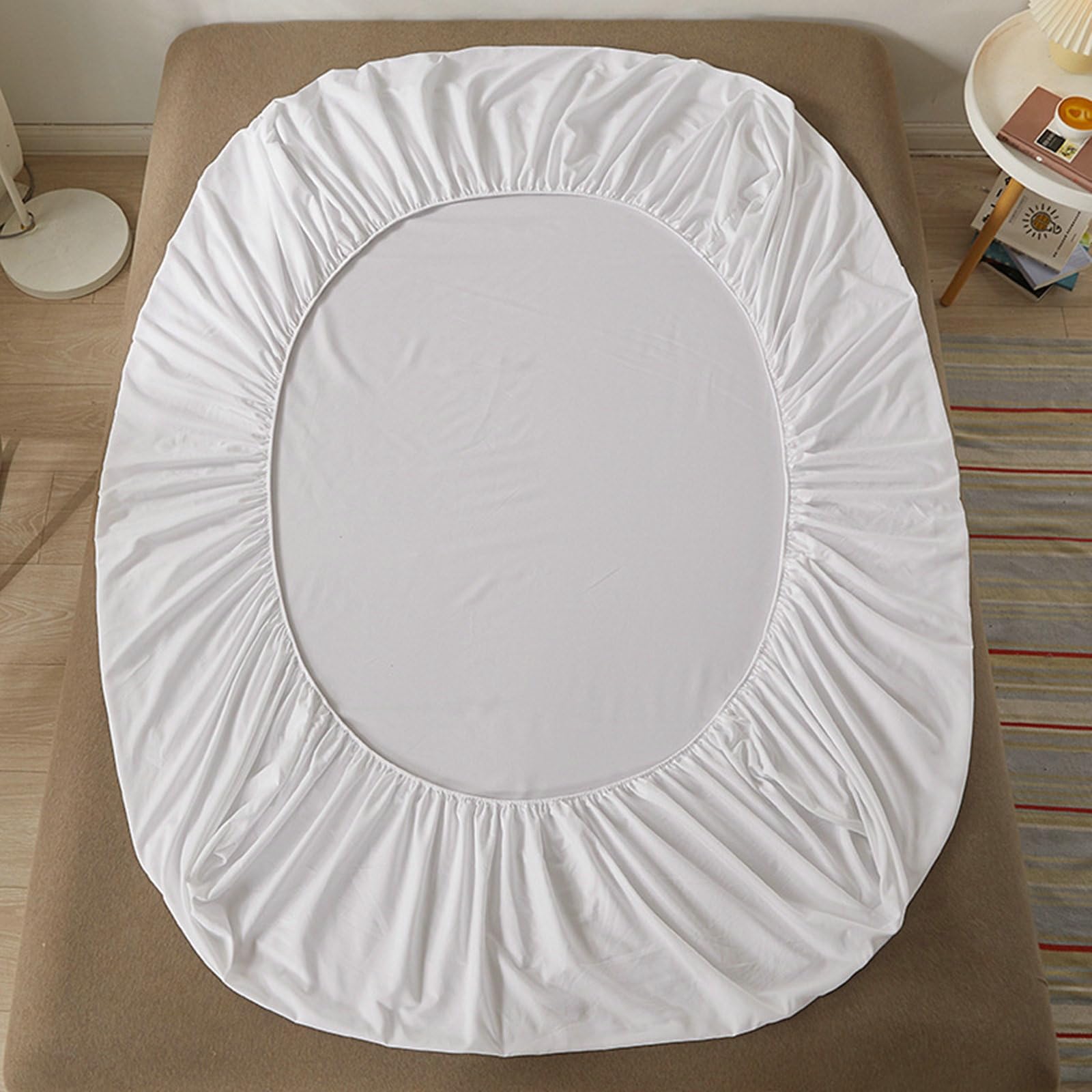 Epinki Podwójne prześcieradło z gumką, 150 x 190 cm, głęboka kieszeń 10 cm, białe, bawełniane prześcieradła w jednolitym kolorze na łóżko