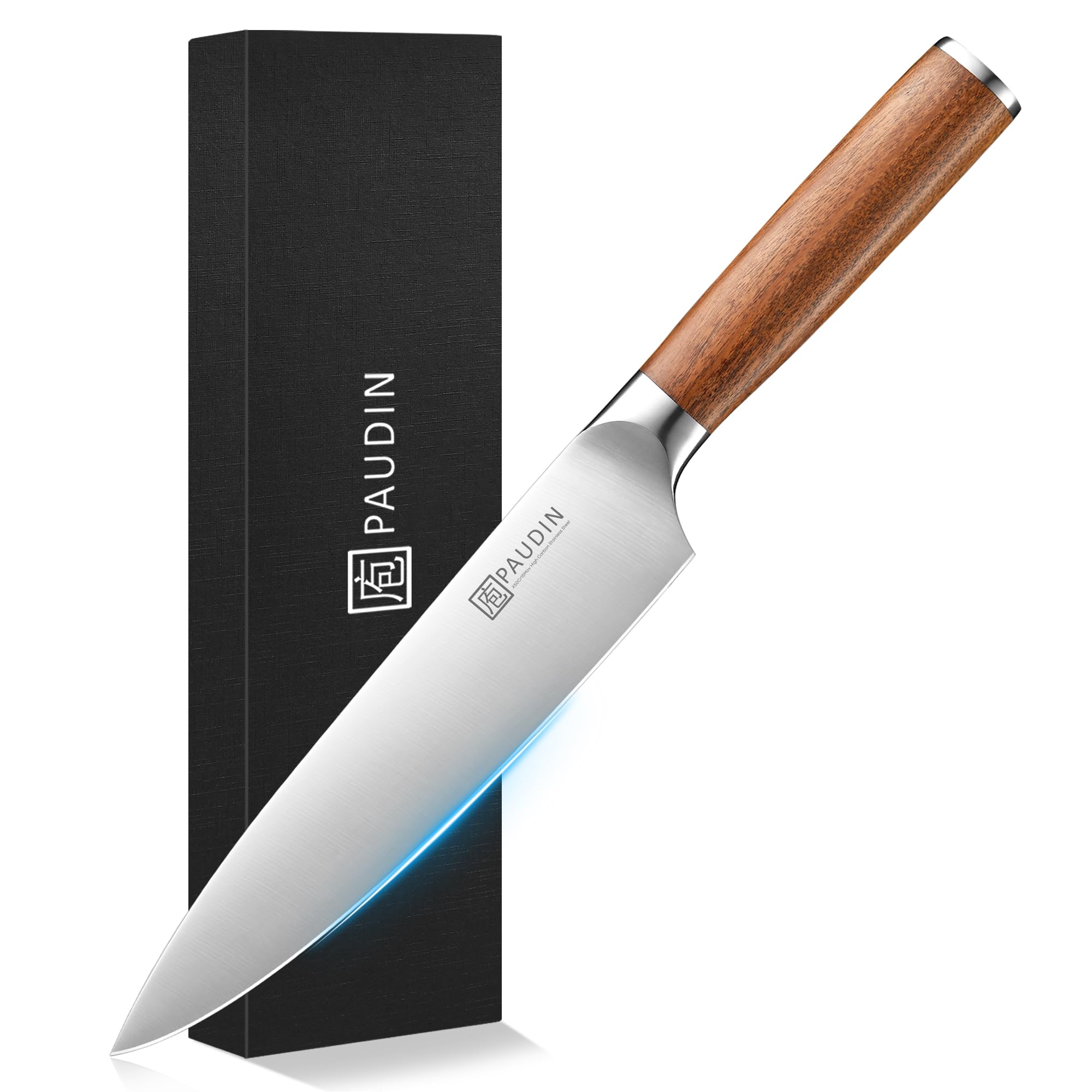PAUDIN Gyu Knife, Chef's Knife, 7.9 inches (200 mm), 5Cr15MoV, Stainless Steel Knife, Natural Wood Handle, All-Purpose Knife, Double-edged, Left Handed, Meat, Fish, Vegetables, Kitchen Supplies, Gift 