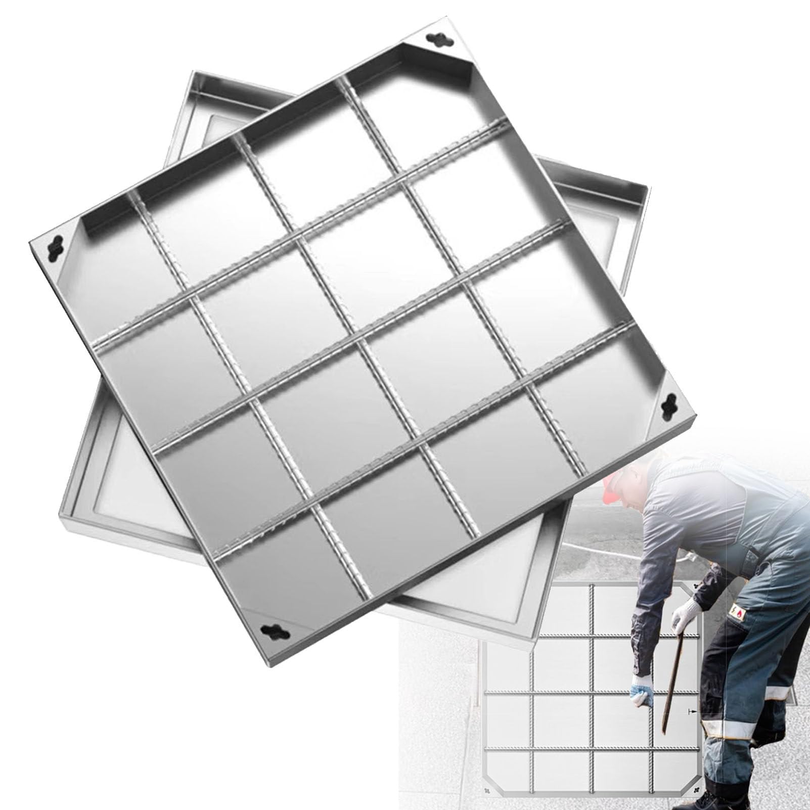 SENJINGHUA Recessed Stainless Steel Manhole Cover, Invisible Inspection Chamber Cover Square Embedded Manhole Lid Sealed & Portable for Patios Garden School Courtyards Parking Lot,1000mm/39.37in