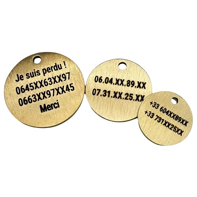 Foto 6 de 8 de UNIKTAG - Medalla grabada para perros o gatos, medallón grueso personalizable, 3 tamaños, medalla de latón…