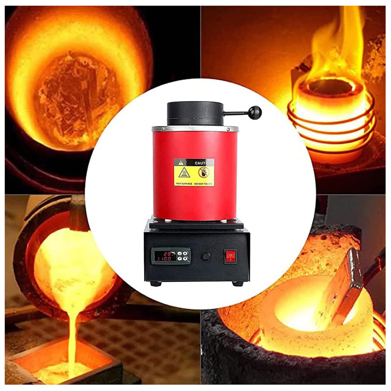 Elektryczny piec do topienia 1800 W, cyfrowy wytapiacz metali 1,150.0 °C do złota, srebra, miedzi, aluminium z tyglem grafitowym i narzędziami odlewniczymi