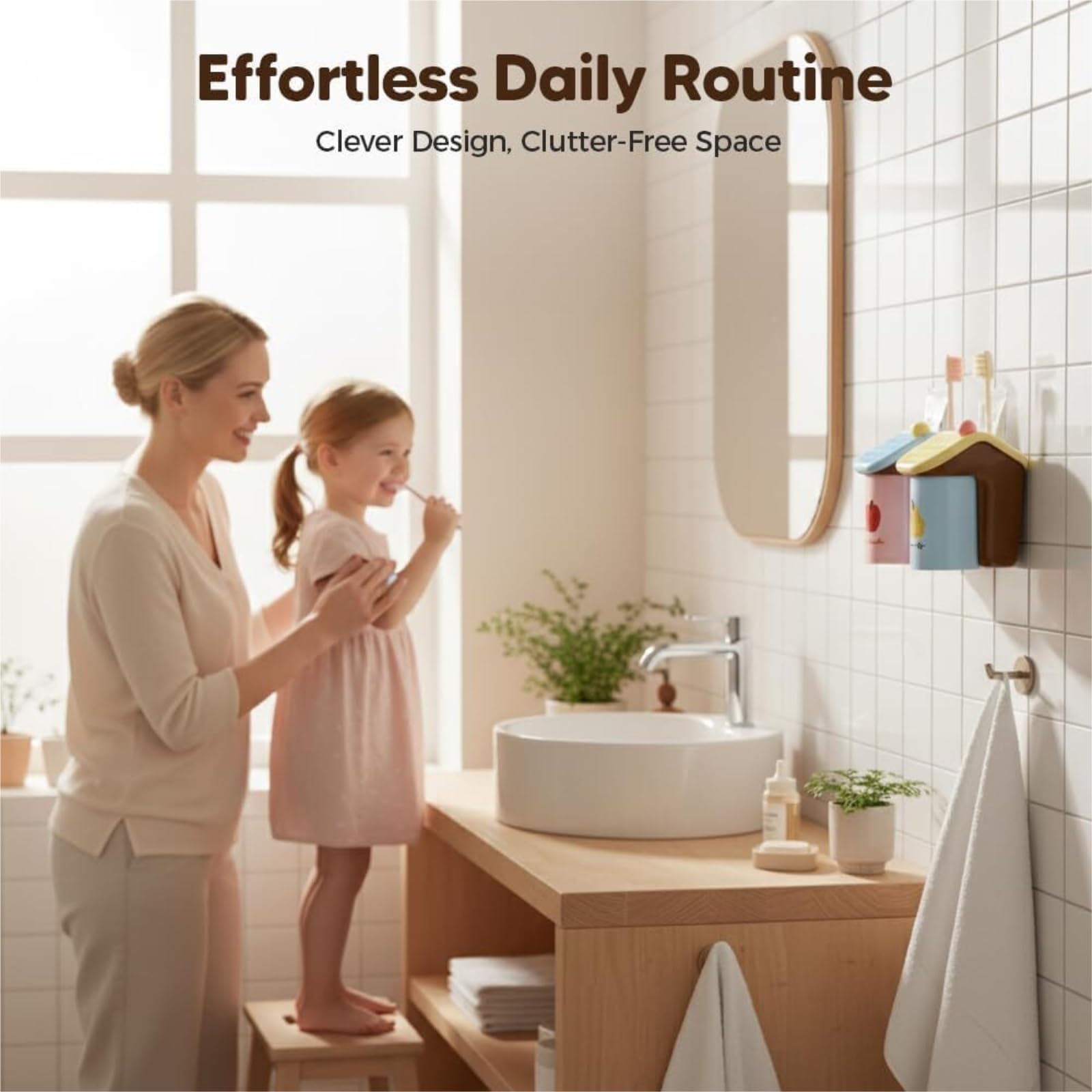 Portacepillos De Dientes para Baño Y Ducha Soporte Magnético For Cepillo De Dientes Baño con Taza, Estante For Enjuague Bucal, Montado En La Pared, Sin Taladro(Yellow)