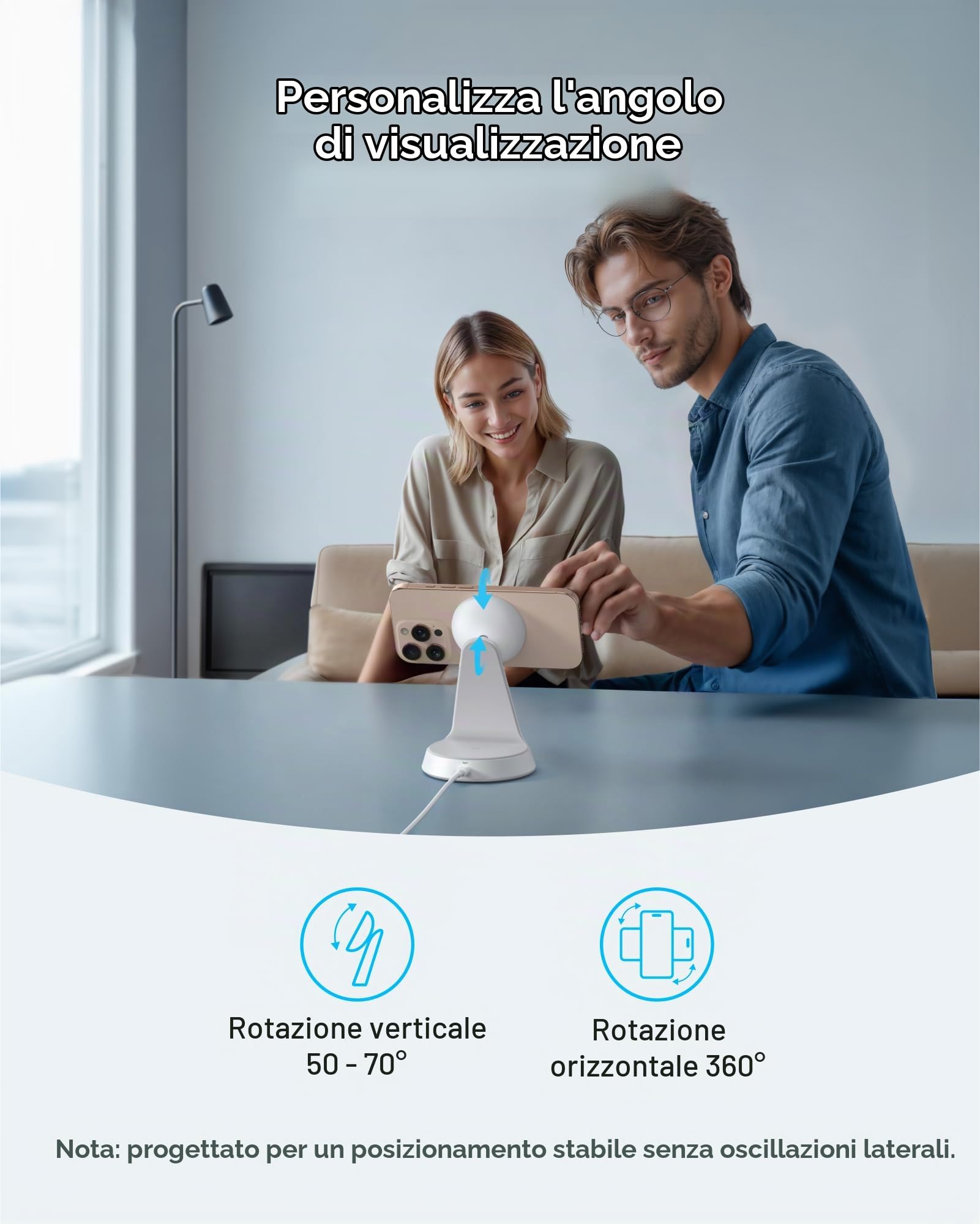 Anker MagGo Caricatore Wireless iphone Stazione di Ricarica 2 in 1 15W, Certificato Qi2 MagSafe da 15W, Regolabile e Resistente, per iPhone 17 Pro Max Air/Serie 16-12 e Altro (Adattatore non Incluso)