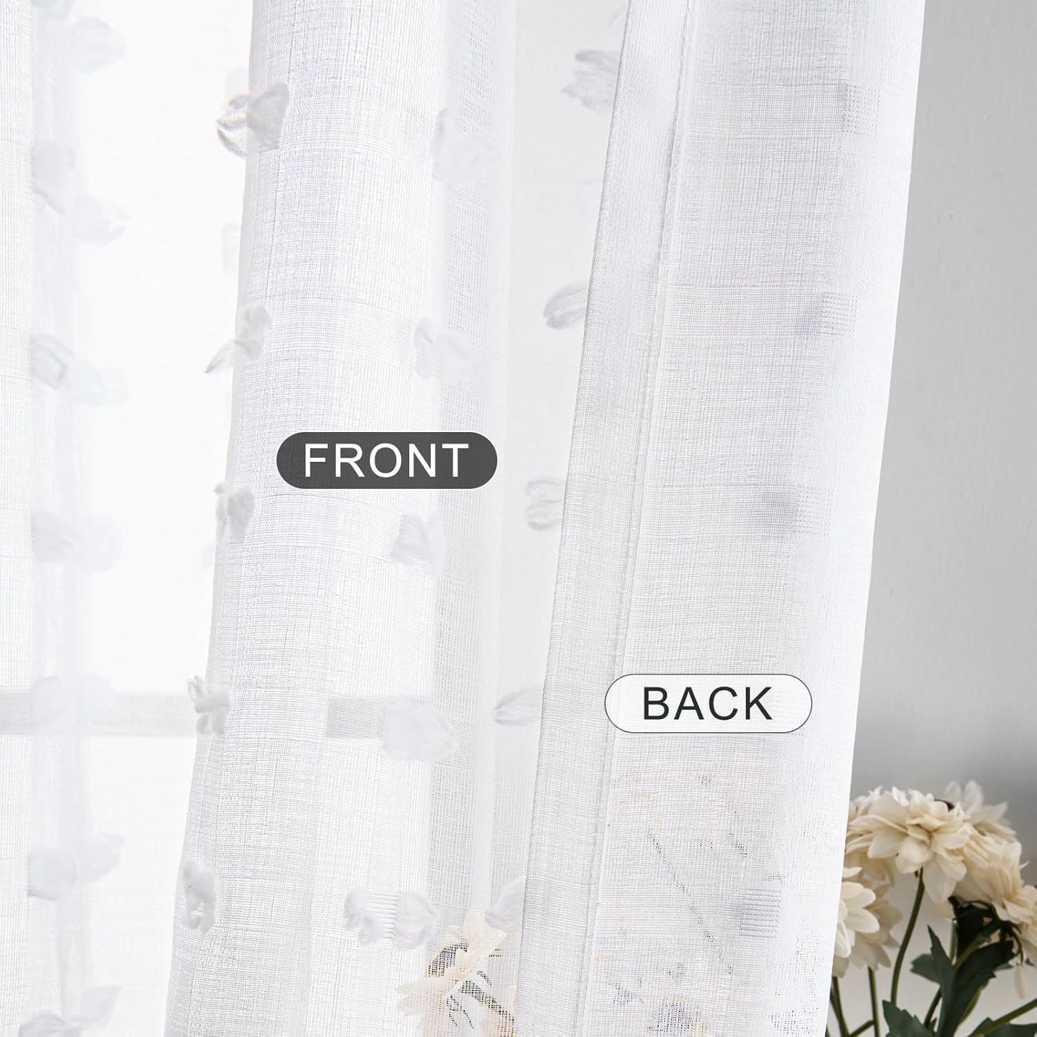 Extra Long Sheer Curtains 108 Inch Length for Living Room 2 Panel Drape Semi Sheer Rustic Farmhouse Boho Curtain Bedroom Women's Office Girl's Room Deco Light Filtering Rod Pocket,W52xL108,White