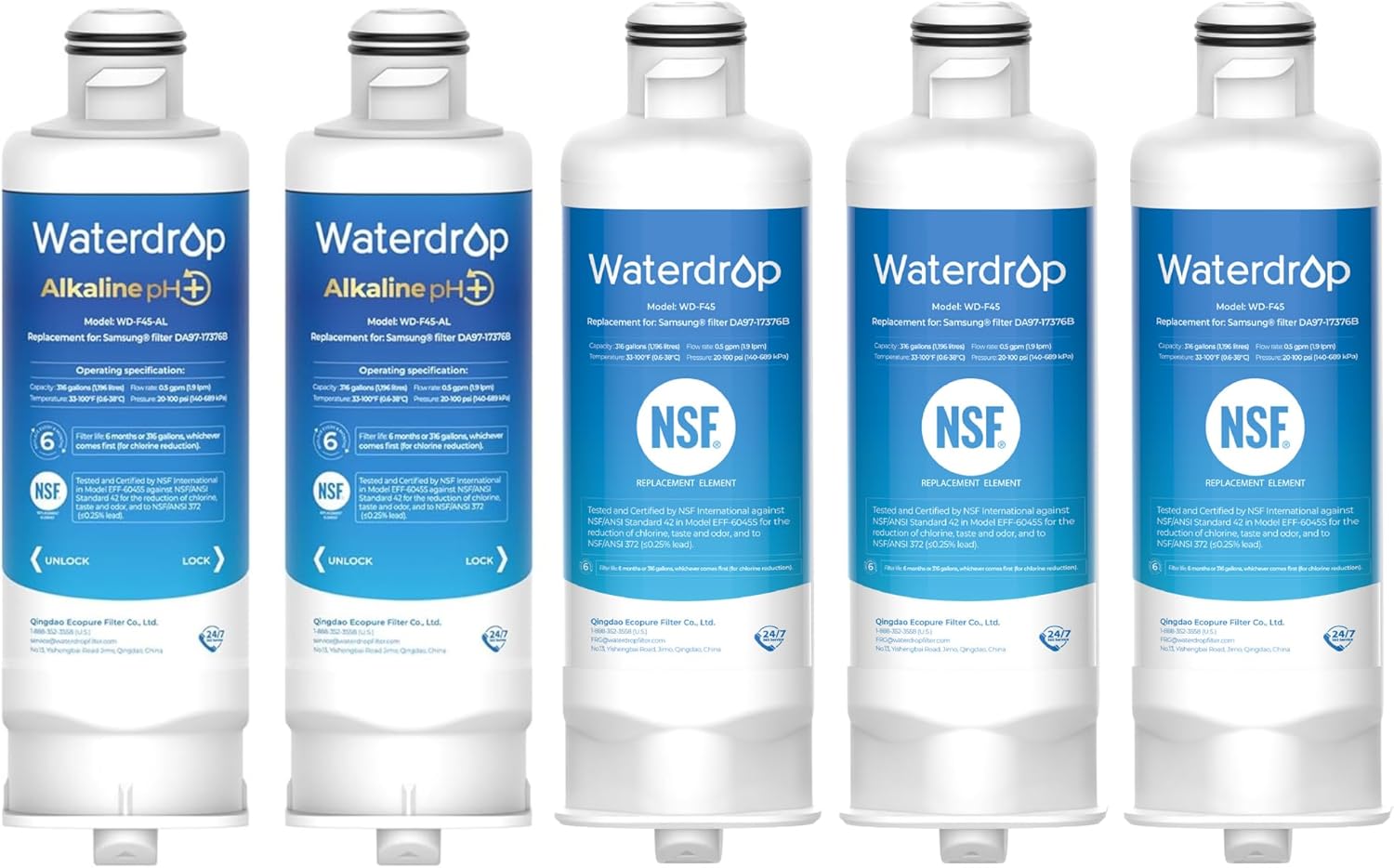 Waterdrop DA97-17376B 3 Filters & Waterdrop 𝐀𝐥𝐤𝐚𝐥𝐢𝐧𝐞 DA97-17376B Water Filter, 𝐄𝐧𝐡𝐚𝐧𝐜𝐞𝐬 𝐩𝐇, 2 Filters