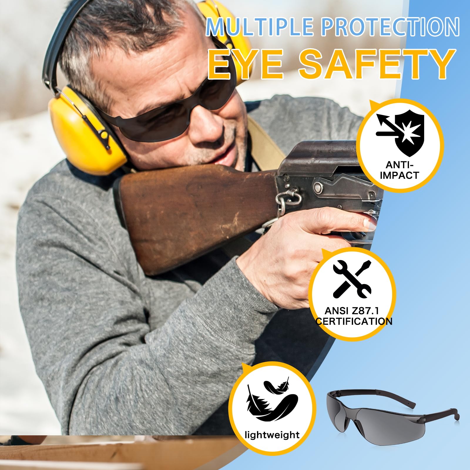 Juego de lentes de seguridad transparentes, certificado Ansi z87.1 con gafas resistentes a arañazos e impactos para hombres y mujeres