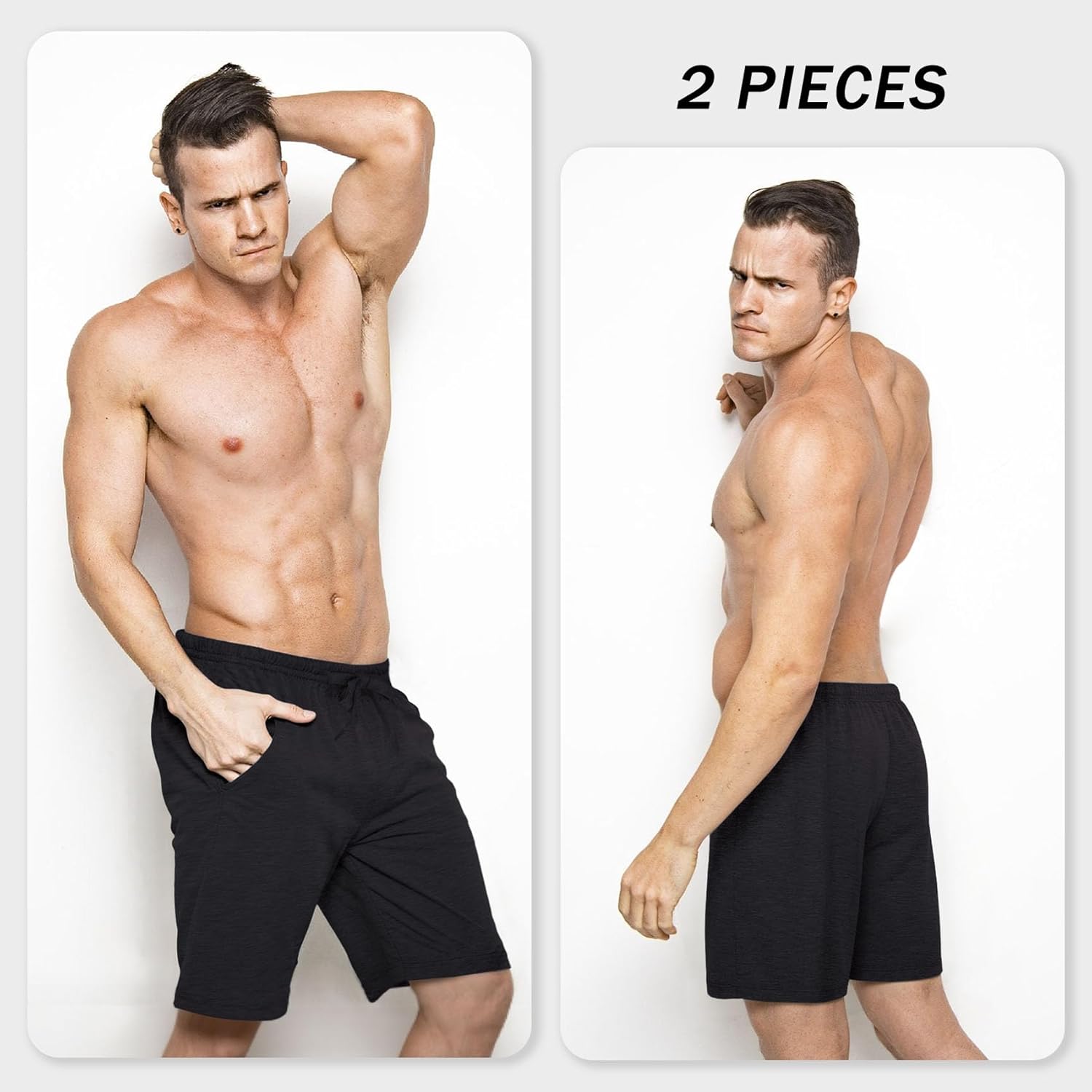 Mens Pajama Shorts, Mens Sleep Shorts Lounge Soft Comfy Pj Bottom Sleeping Pants Breathable Summer Modal Sleepwear(2 Packs) - Image 2