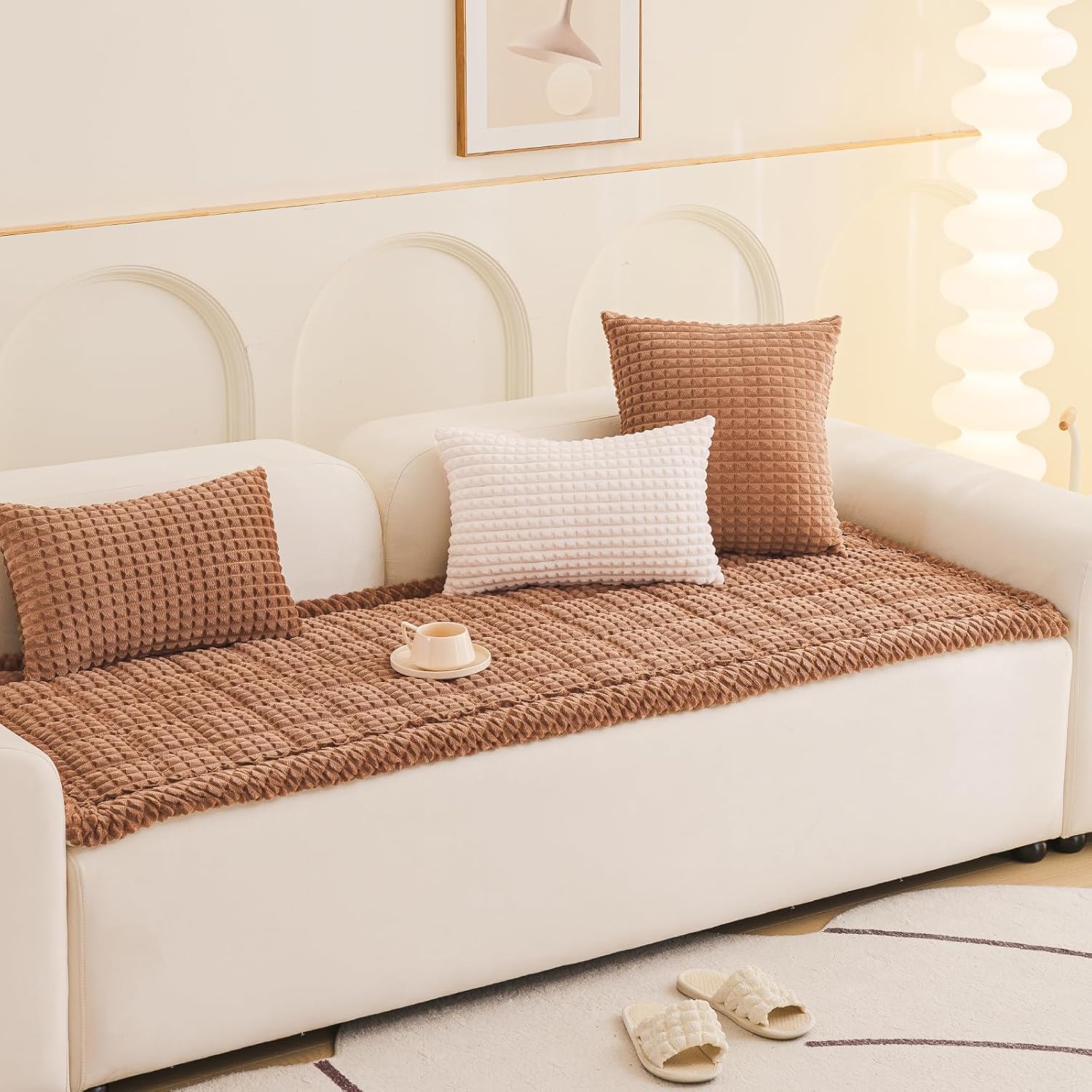 Couch Cover for Dogs Washable, Soft Flannel Pets Couch Cover for Sofa, Non Slip Couch Protector Pet Friendly, Dog Mat for Couches and Sofas(Brown, 27.56 x 70.9 inch)