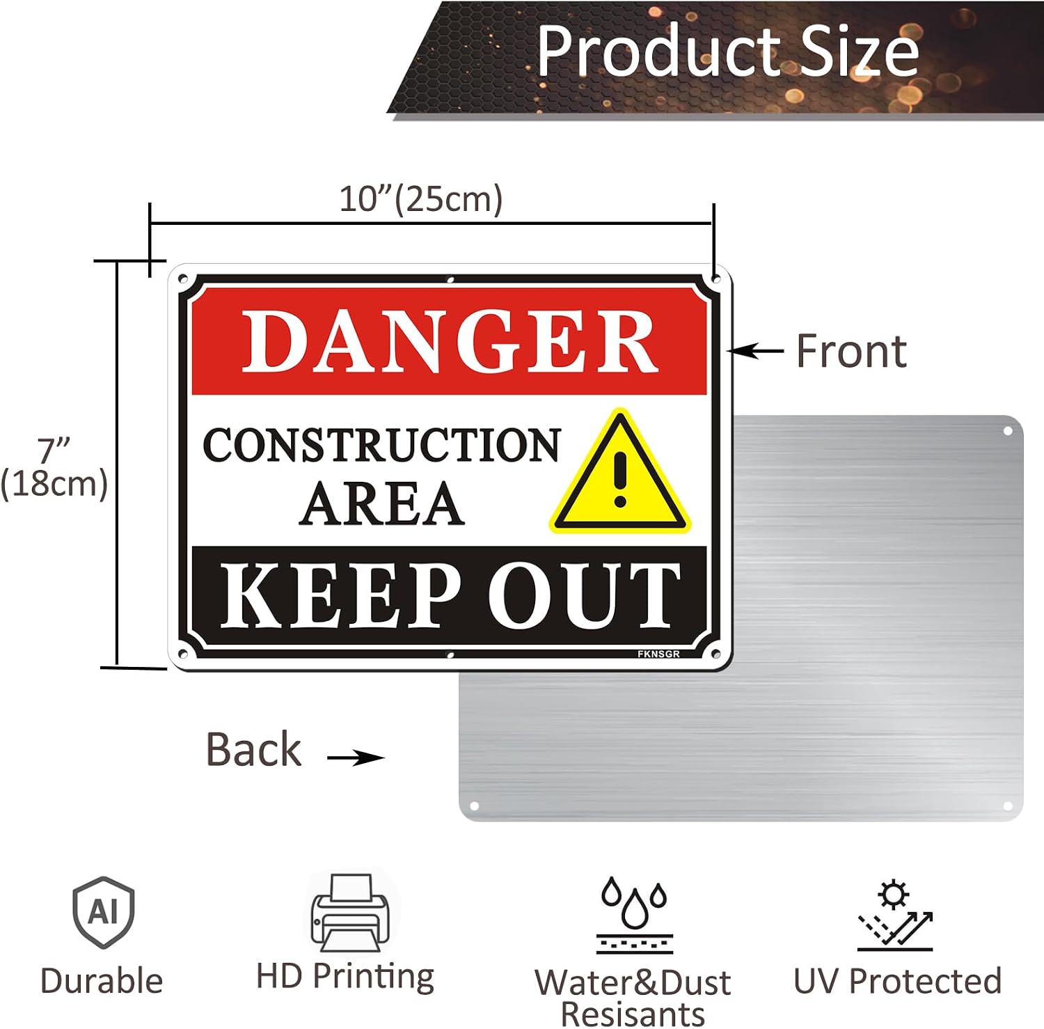 Construction Area Keep Out Sign 4 Pack, 10" x 7" Rust Free Aluminum Danger Do Not Enter Sign, UV Protected, Fade Resistant