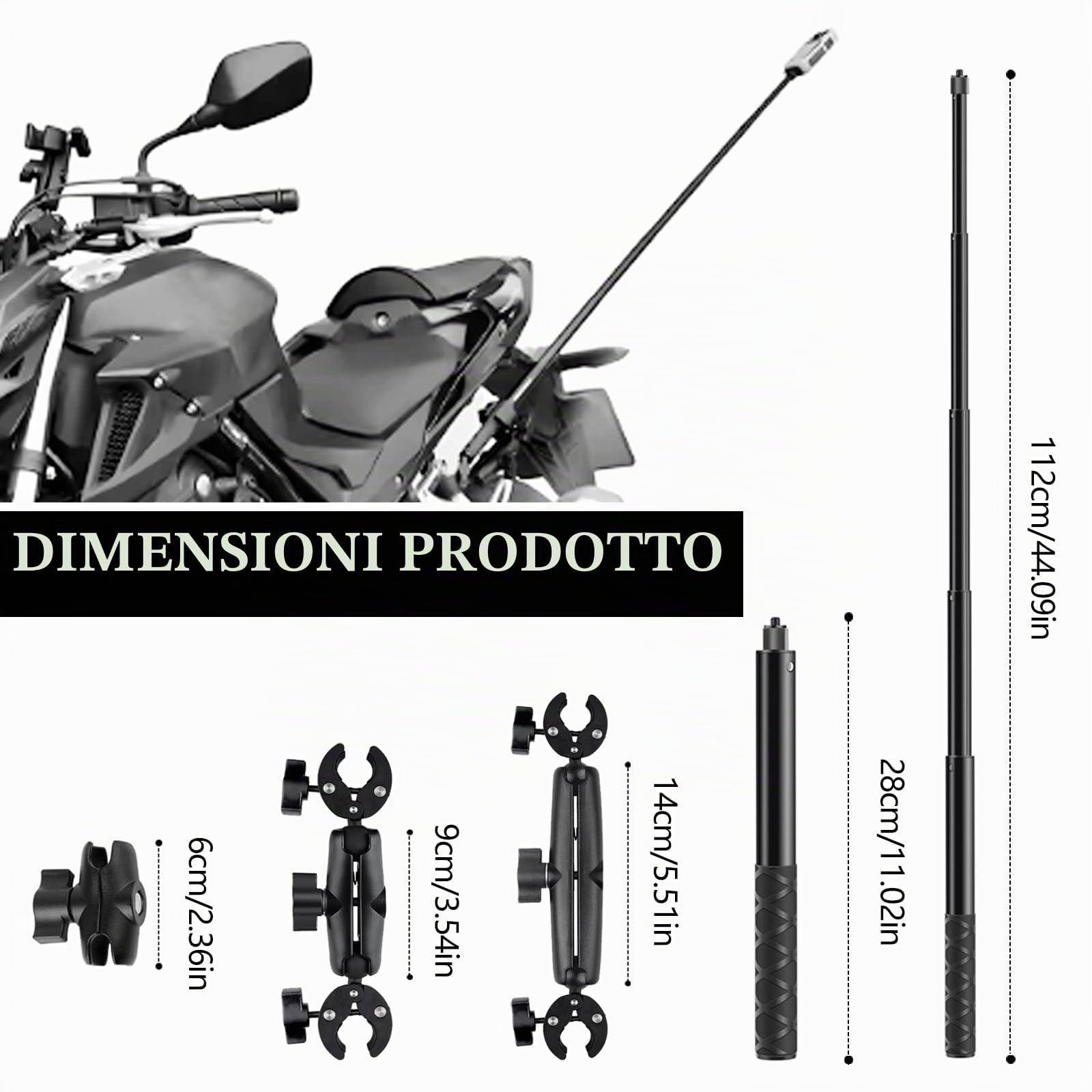 Supporto Moto per Insta360 x4 Videocamera, Accessori per Insta360 X4, per Insta 360 x3 Kit Moto Rotazione a 360 Gradi Supporto per Moto a Doppia Pinza per Insta 360 X3/ X2/ One RS/Ace Pro
