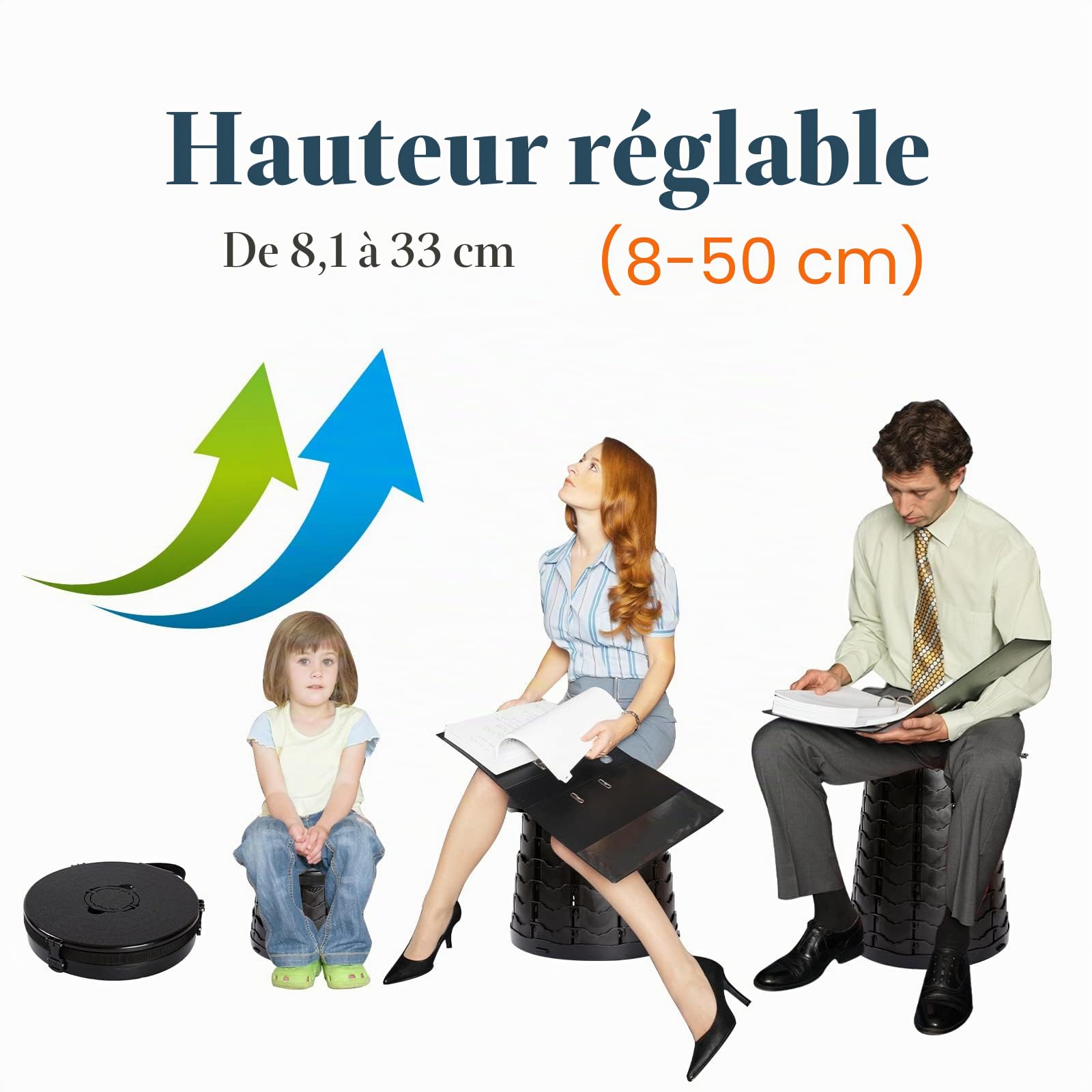 Toilettes de Camping Pliables | Sèches Charge Maximale 300 Kg | Mobiles Compactes Φ 38 cm | Hauteur 8 à 50 Cm | De Voyage