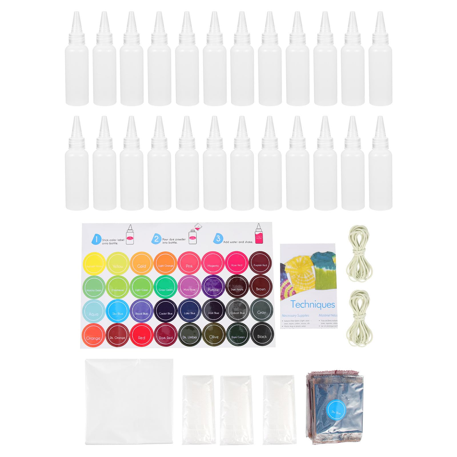 ULTECHNOVO Batikpulver 24 Farben Satz mit Leuchtenden Farben und 60ml Kapazität zum Färben von T-Shirts und Shorts für Erwachsene für Selbstgemacht Partys und Bastelprojekte