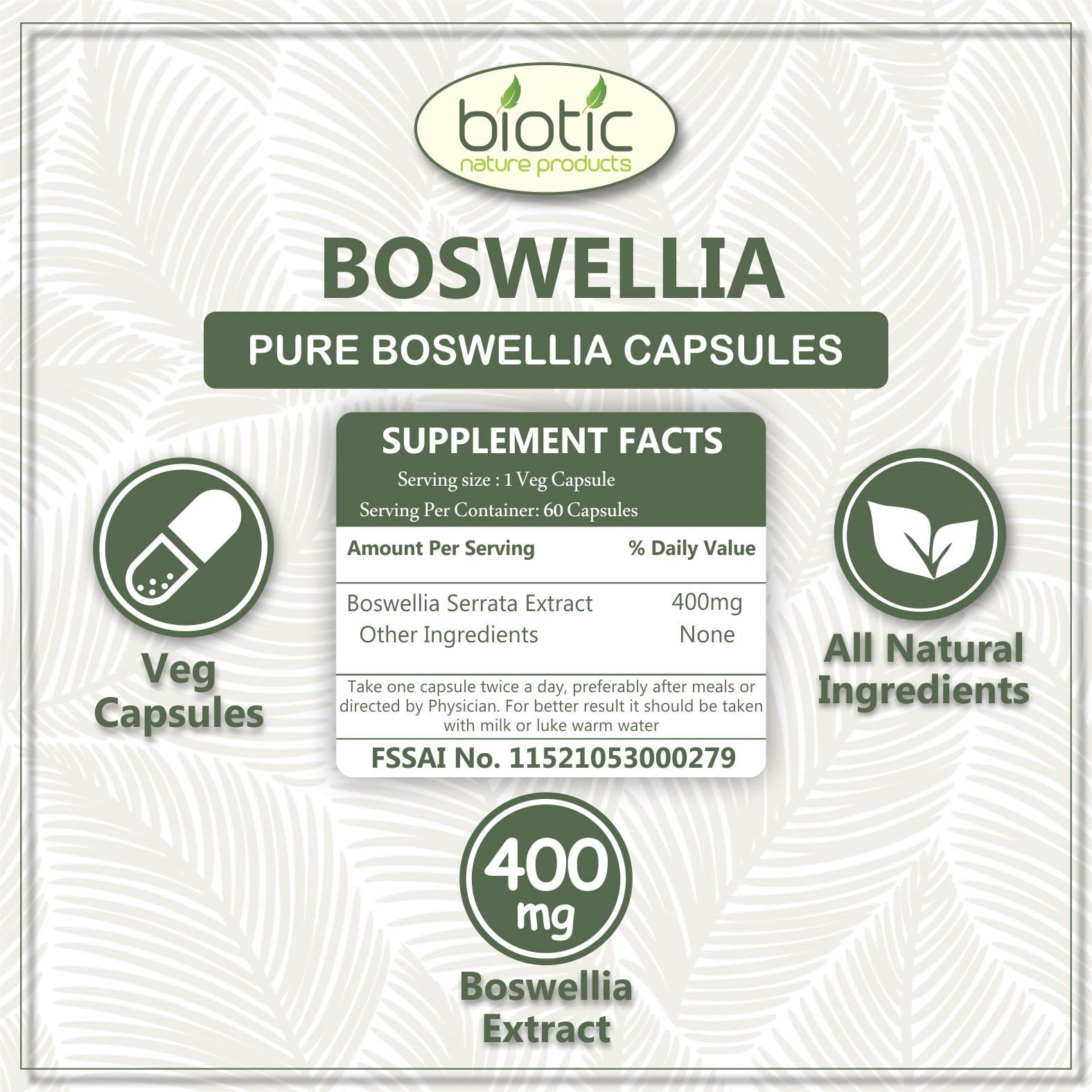 Biotic Boswellia Serrata Capsules - Shallaki Capsule - Boswelia Extract Capsule 400mg - 120 Veg Capsules (Pack of 2) — Amazon image 4