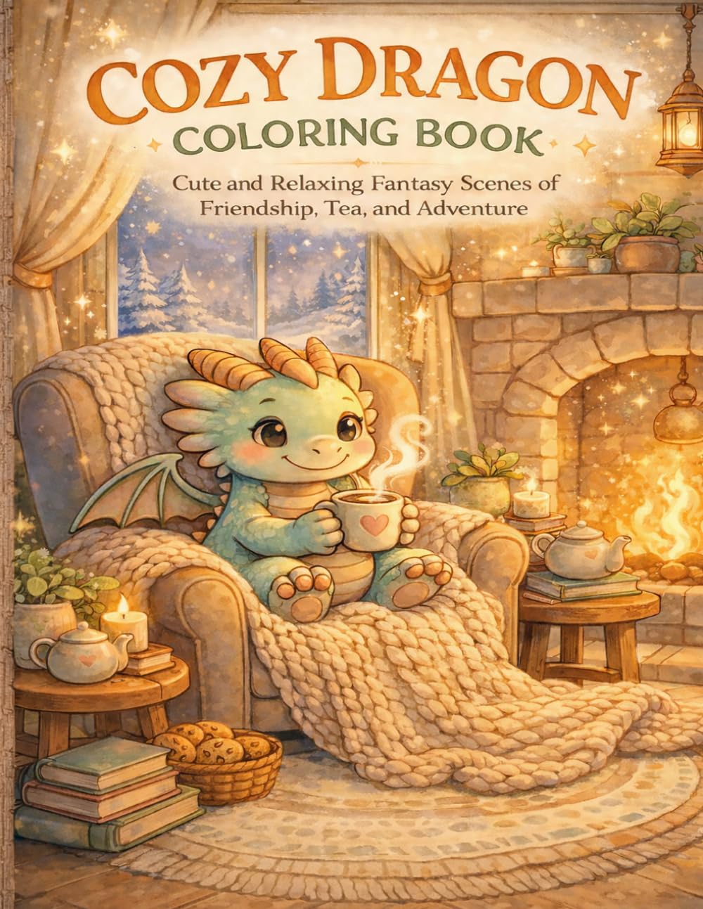 Cozy Dragon Coloring Book: Cute and Relaxing Fantasy Scenes of Friendship, Tea, and Adventure