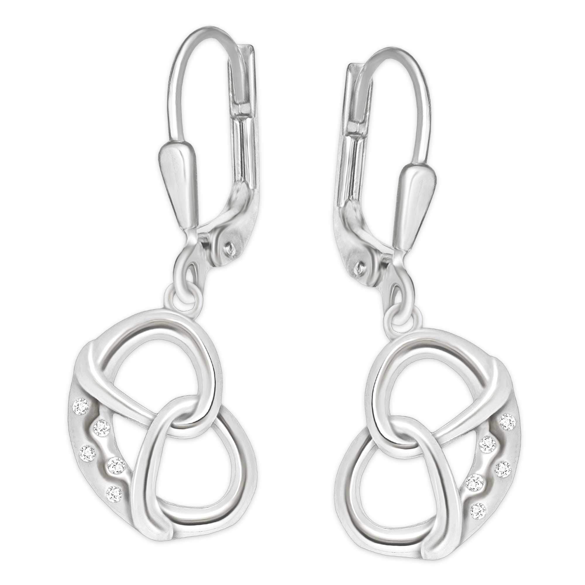 Clever Set Di Orecchini In Argento 925 A Forma Di Brezel Con Zirconi Bianchi – 12x12 Mm, Gioiello Tipico Bavarese - 2