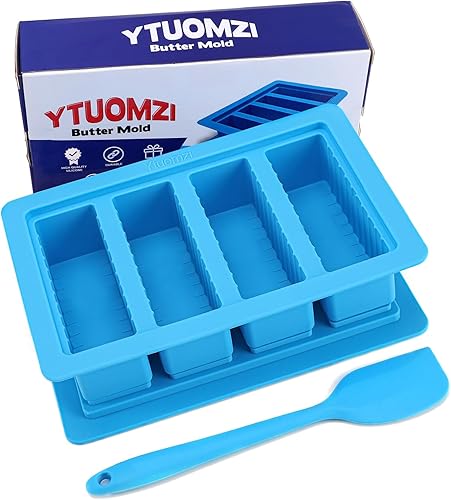 Molde de silicona para mantequilla con tapa y espátula, moldeador de mantequilla antiadherente para hacer 4 formas de barra de mantequilla de
