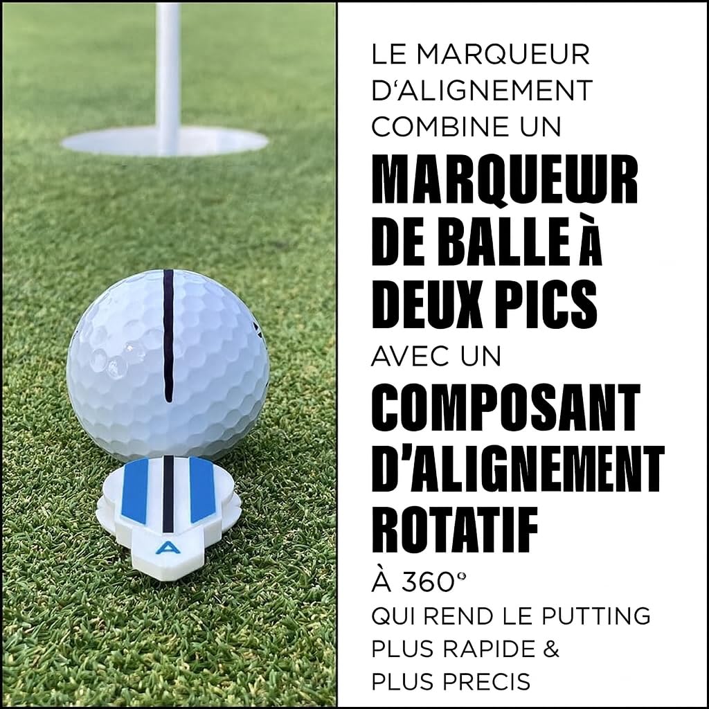 Fraser Fitness Marqueur d'alignement de balle de golf - Accessoires de golf pour aide au putting - Outil de marquage d'alignement de balle de golf pour un golf plus rapide et plus précis - Marqueur de
