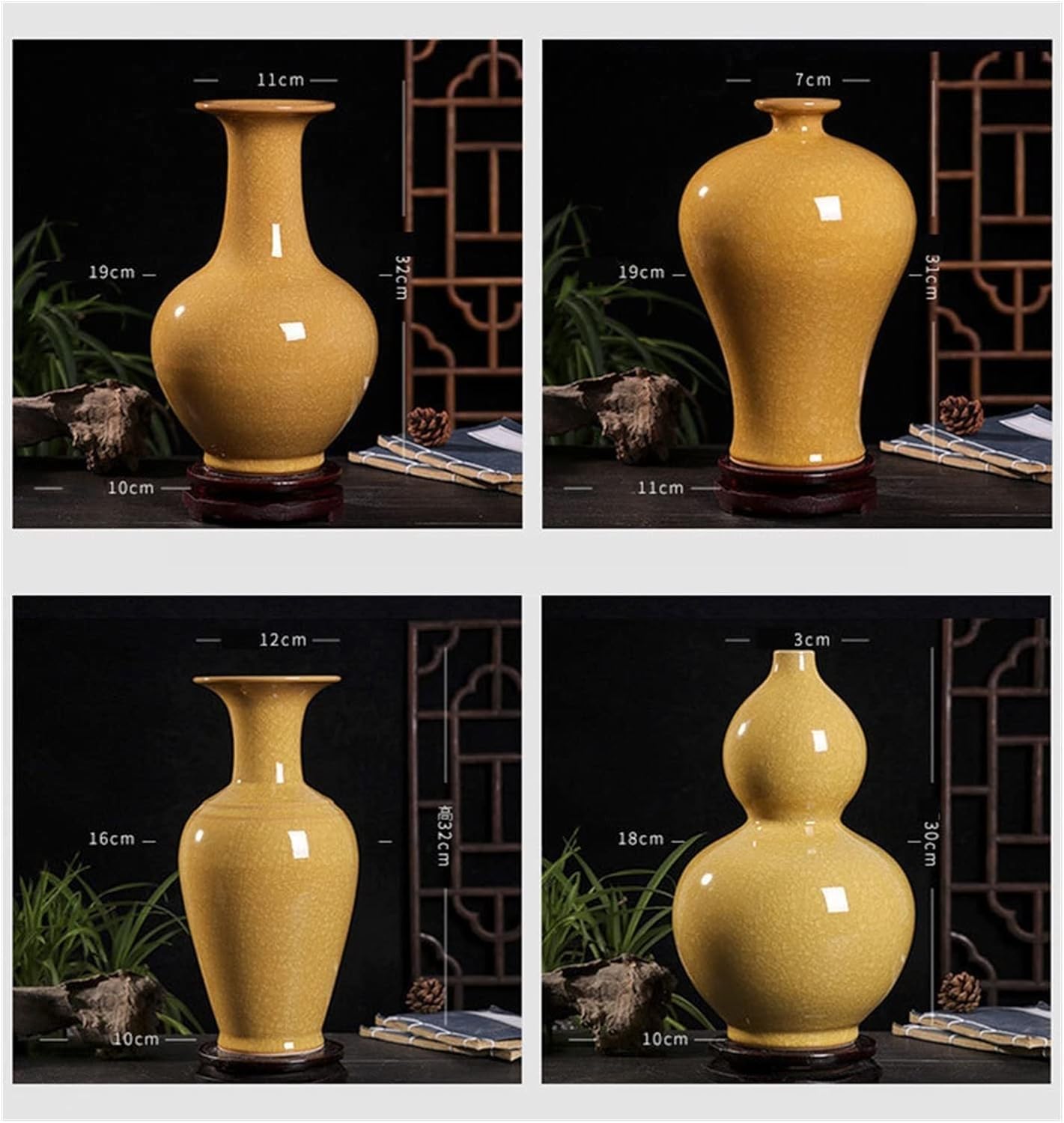 Ceramiczny antyczny oficjalny piec Ziyu kawałek żółty rękodzieło dekoracja wazon (z pękniętym jadeitem)
