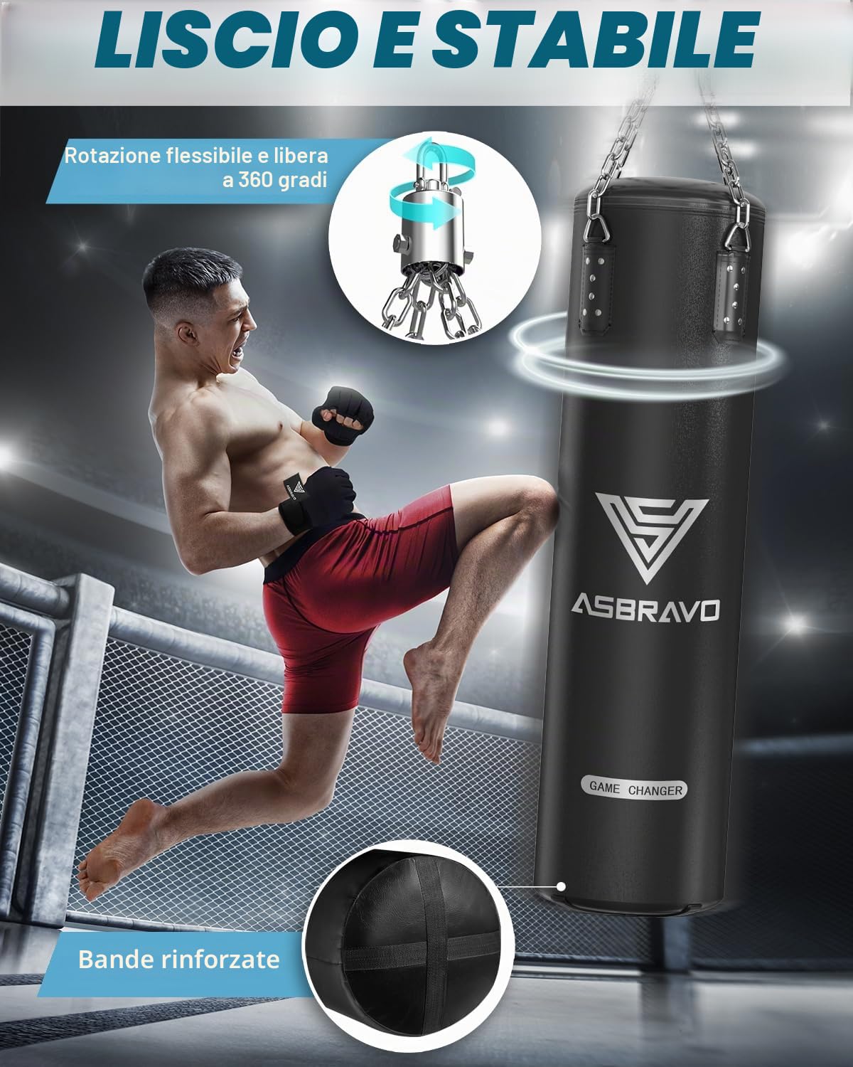 Sacco da boxe per adulti, 1,2 m, set di guanti da boxe pesanti da 340 g, per MMA, Muay Thai, kickboxing, allenamento a casa, palestra, arti marziali (non riempito)