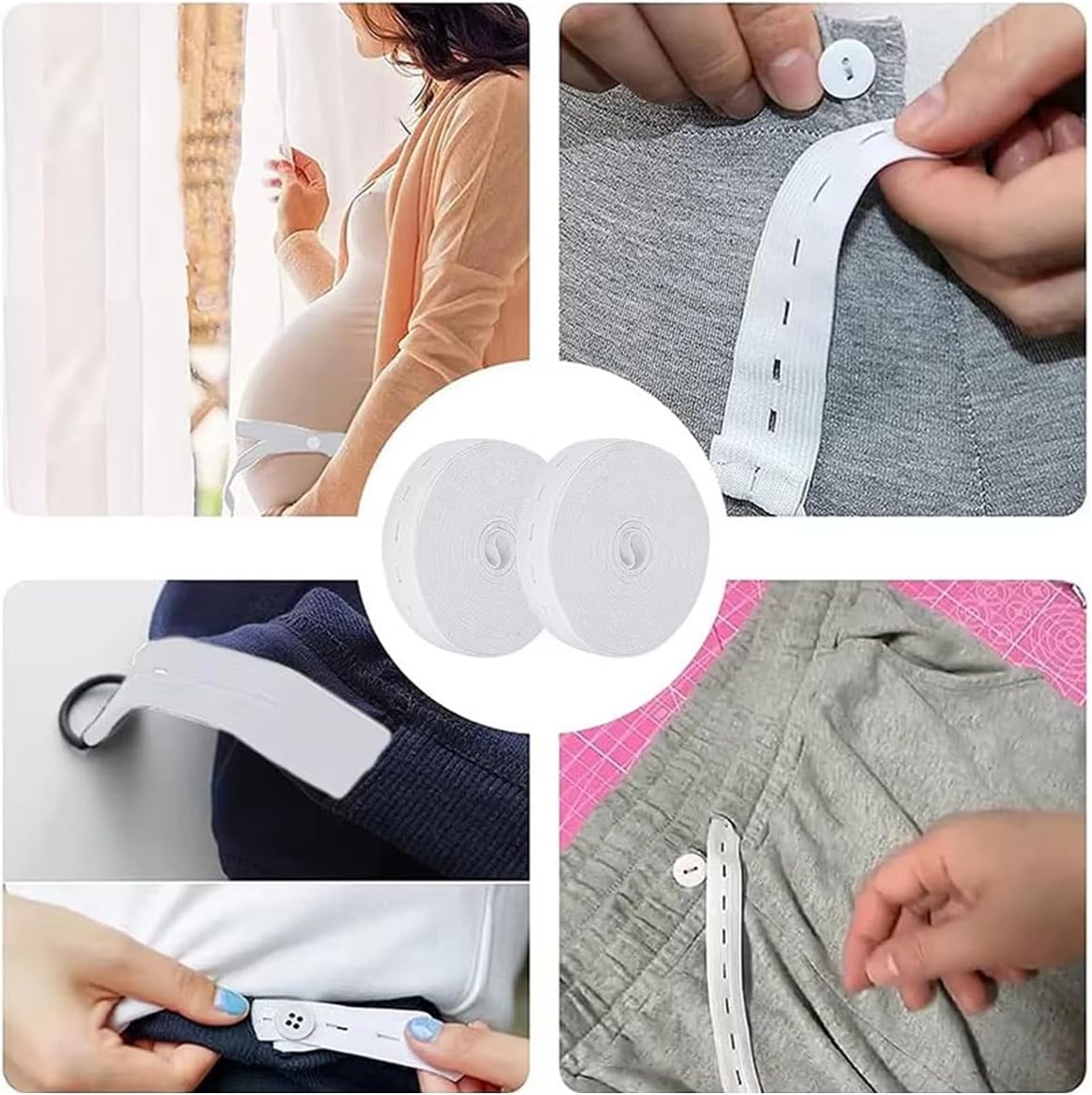 10.9 Yards Elastic Sewing Bands with Buttonhole, 1.18 Inch Flat Stretch Band Knit Elastic Cord for Waistband, Pants Waist, Clothing, DIY Crafts, White