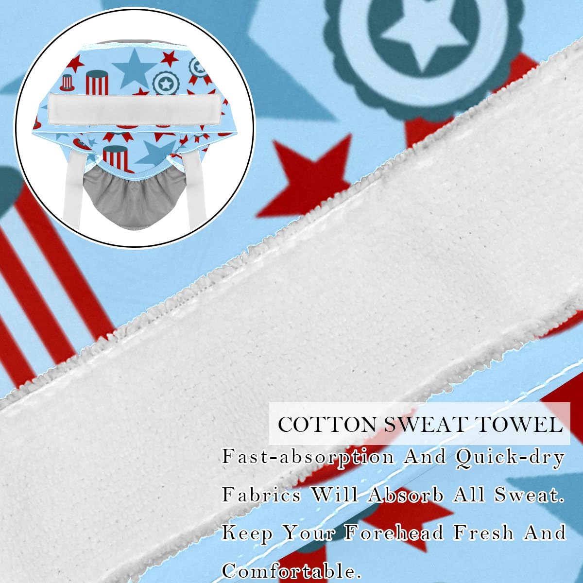 2 -Pack Scrub Caps Women with Button, Independence Day July 4th,Adjustable Bouffant Working Caps with Ponytail Holder Multicoloured