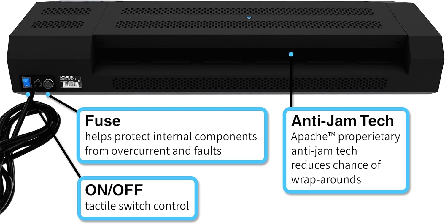 Apache Professional Laminator, Thermal Pouch, 18.5 Inch Max Width, 1.5-20 Mil, True Anti-Jam Technology, School & Office Lamination Machine, Variable Temperature, Fast Output, Robust Design