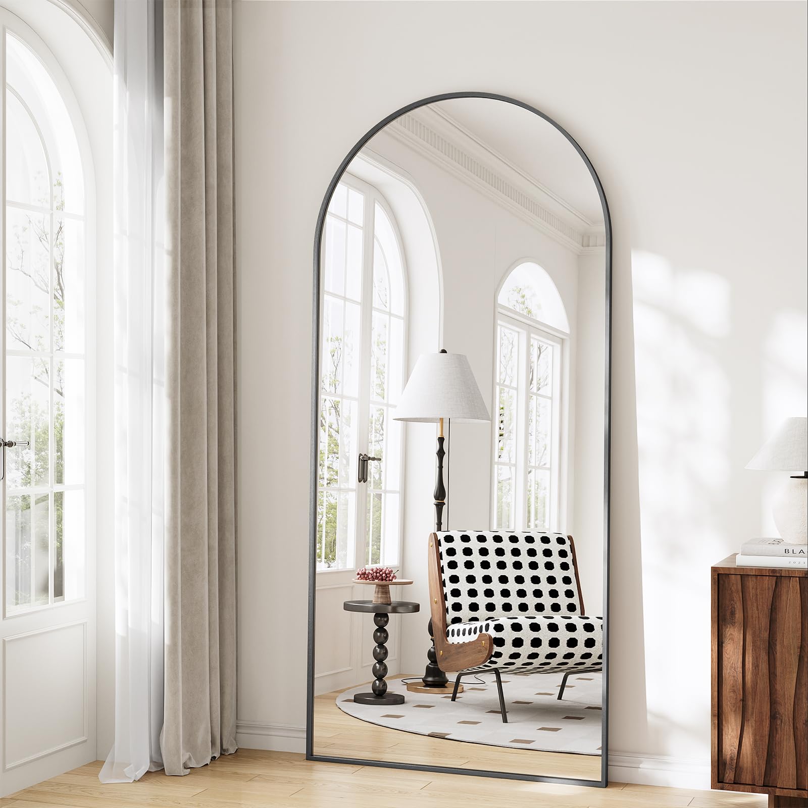 Mirror Full Length, 28"x71" Large Arched Floor Full Length Mirror with Stand, Room Decor Big Full Body Floor Mirror with HD Tempered Glass Aluminum Frame for Bedroom Living Room, Black