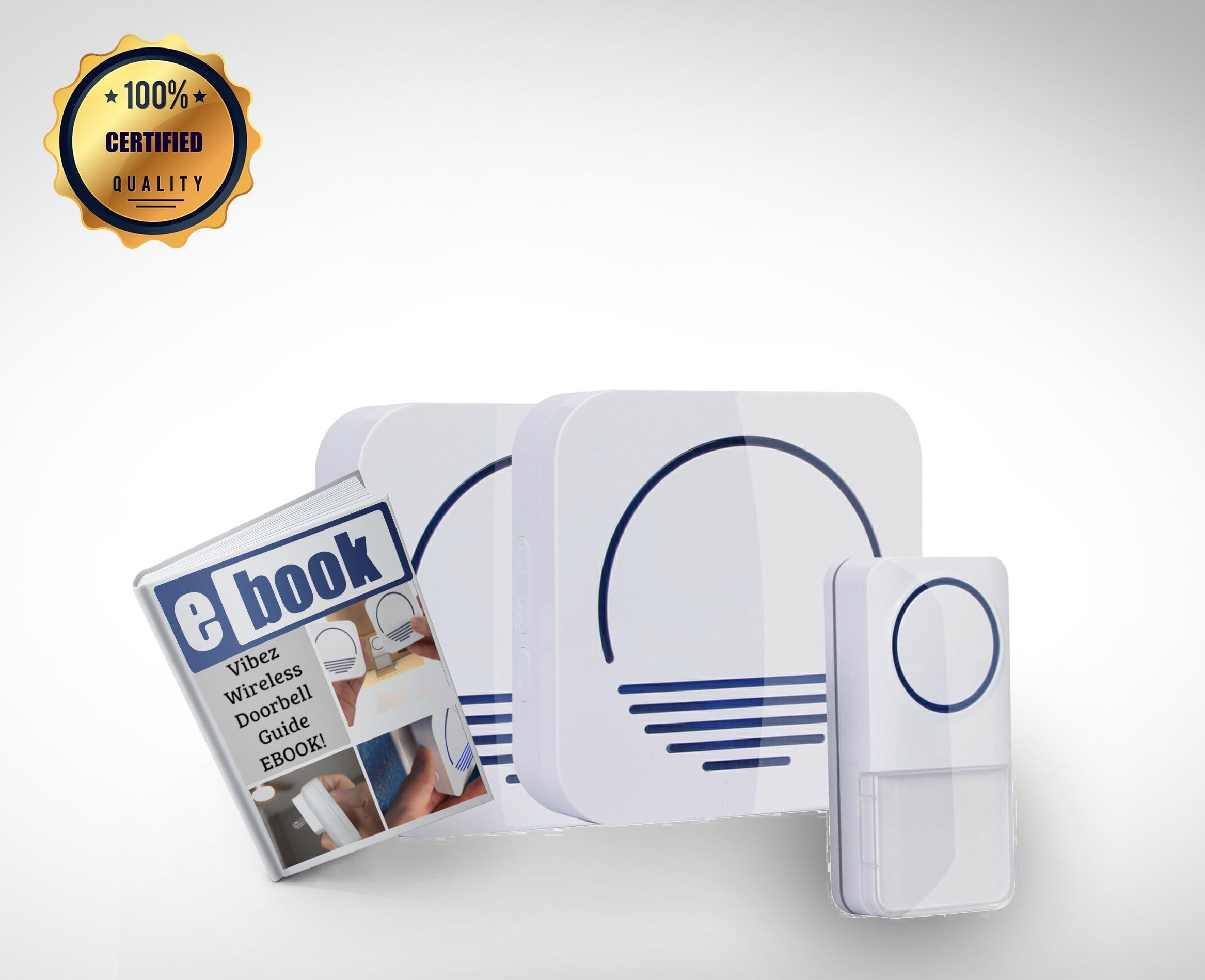 Wireless Doorbell System w/ 1 Push Button & 2 Receivers by Great Vibez - BONUS Ebook & Lifetime Product Protection - Enjoy a Wireless Plugin Doorbell Kit with 1000 Ft. Range, LED Light, 50+ Chimes!
