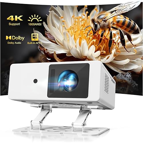 4K Projector with WiFi 6 and Bluetooth, Licensed Outdoor Projector, 1800 ANSI Lumens Auto Focus Dolby Audio Portable Smart Projector with HDR10+