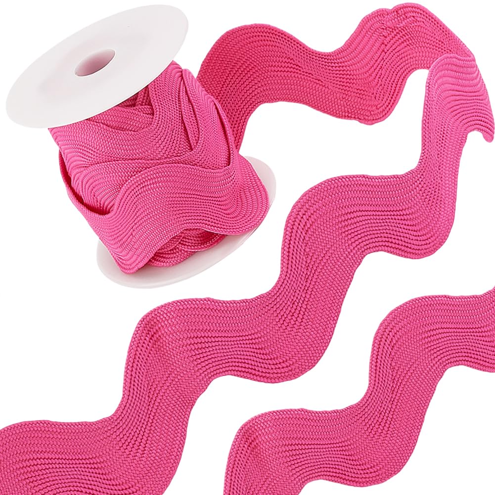 GORGECRAFT 30mm Rick Rack Trim Ric Rac 5 Yards Sewing Rickrack Lace Wave Ribbon Zig Zag Wave Bending Lace Trim Hot Pink S Shaped Woven Fabric with Spool for Sewing DIY Crafts