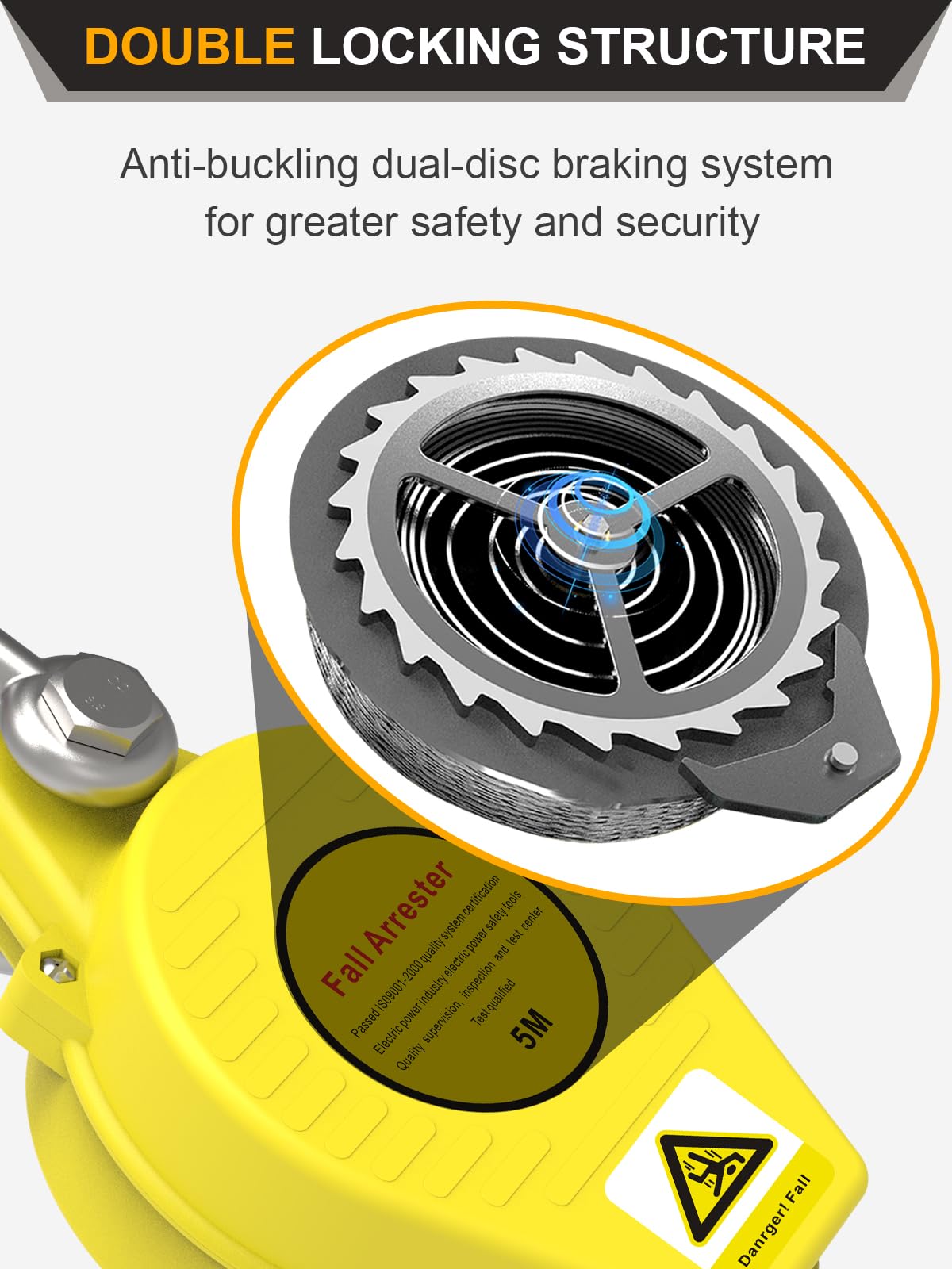 16FT Self Retracting Lifeline, Heavy Duty Fall Arrest Safety Lanyard, Dual Alloy Steel Hooks, ANSI/OSHA Compliant, Steel Wire Rope, SRL for Roofing & Construction PPE Gear