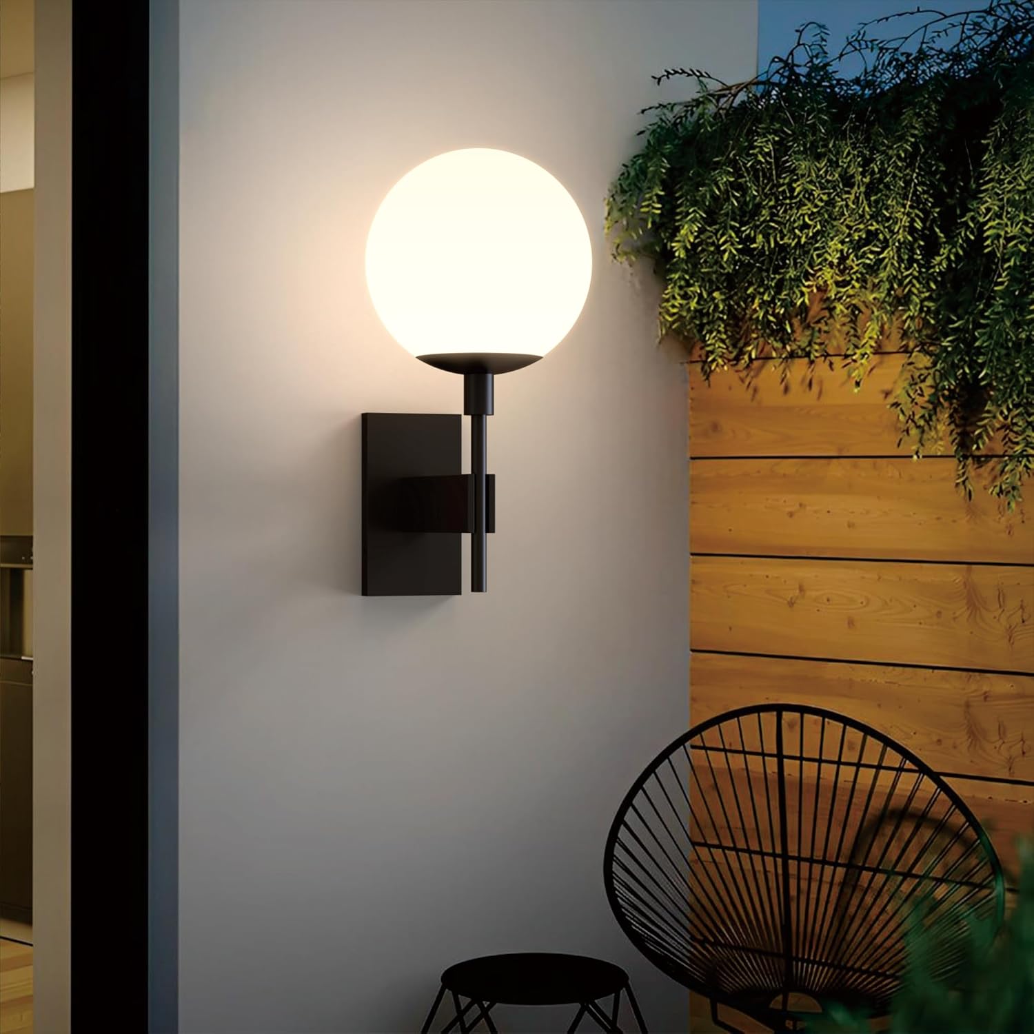 Hyunbae Glass Globe Lampshade Frosted White, 9" Milk Glass Ball Replacement Lamp Shade, Opal Sphere Shade for Wall Sconce Pendant Light