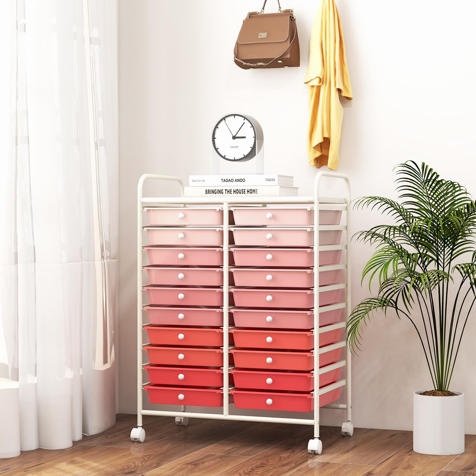 GIANTEX Carrello con 20 cassetti, impilabile, per cassetti, da cucina, bagno, ufficio, 64 x 39 x 88 cm (rosso + rosa)