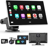 Portable Apple Carplay Screen for Car&comma; 9" Wireless Apple Carplay & Android Auto&comma;4K Dash Cam&comma;1080p Backup Camera DVR&comma;Car Audio Receivers GPS Navigation Mirror Link&comma; Bluetooth&comma;FM&comma; Siri