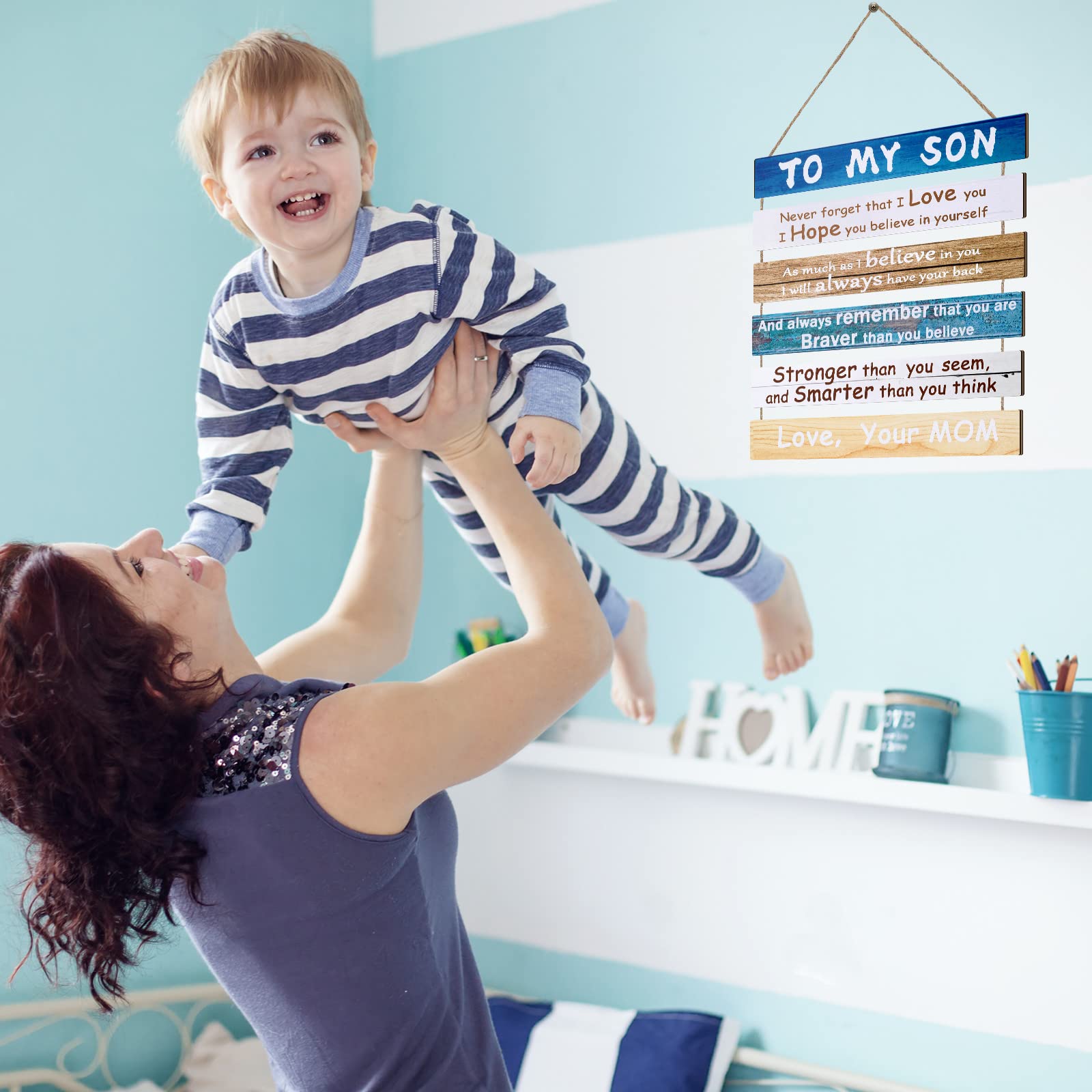 Regalo para mi hijo de mamá, decoración de habitación de niños, decoración de dormitorio para niñas, decoración de habitación de bebé, decoración de pared de baño de madera, regalos de arte 4