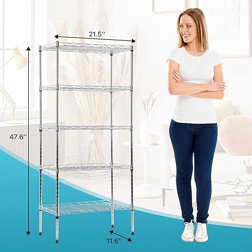 Miniatura 3 de Estantería de 5 alambres, estante de almacenamiento ajustable resistente con patas niveladoras para armario, lavandería, despensa, cocina, garaje,