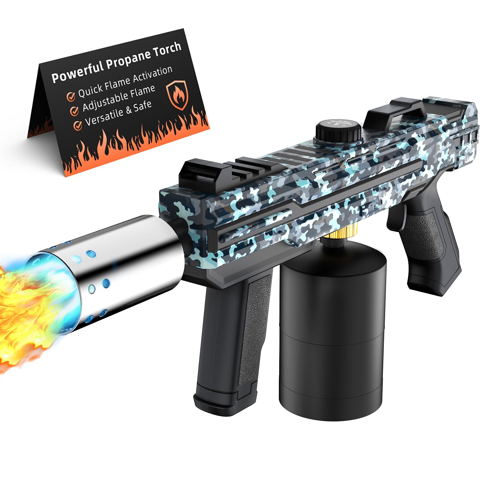 Leistungsstarke Grill-Fackelpistole, verstellbarer Flammenwerfer, Lötlampe für Grill, Camping, Kohleanzünder und Feuerstarter – Tank nicht im Lieferumfang enthalten (Camouflage)