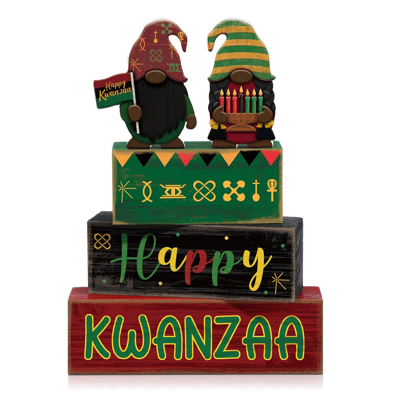 Yuntau 4 Pcs Happy Kwanzaa Books Table Decor Black Gnome Stacked Signs