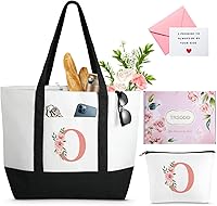Vista 17 de TRSODD Regalos de cumpleaños para mujer, bolsa de lona con inicial con correa ajustable para el hombro y bolsa de maquillaje, regalos para mamá