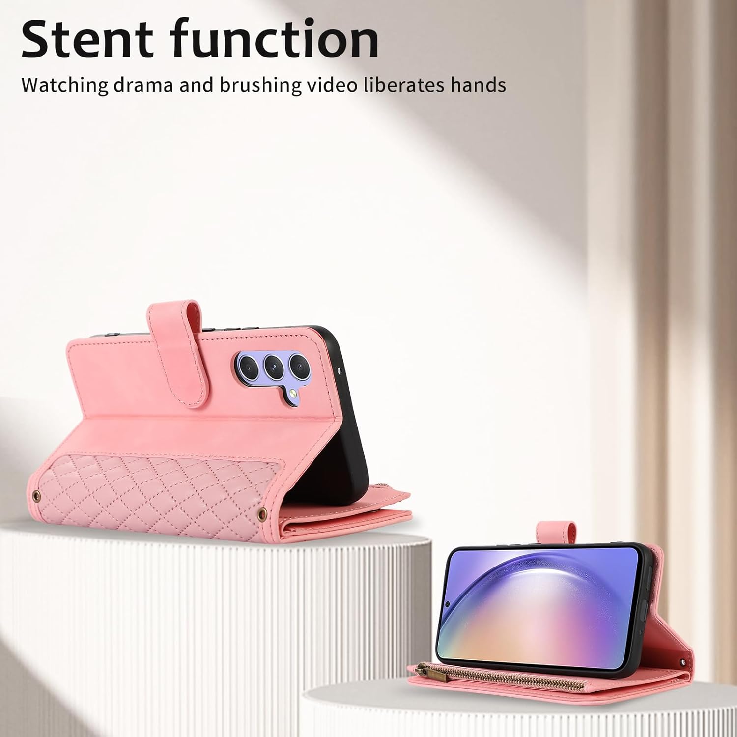 Asuwish Phone Case for Samsung Galaxy S25 Plus S25+ 5G Wallet Cover with Tempered Glass Screen Protector and Crossbody Wrist Strap Flip Zipper Card Holder Cell S25plus 25S + S 25 25+ Women Rose Gold - Image 3