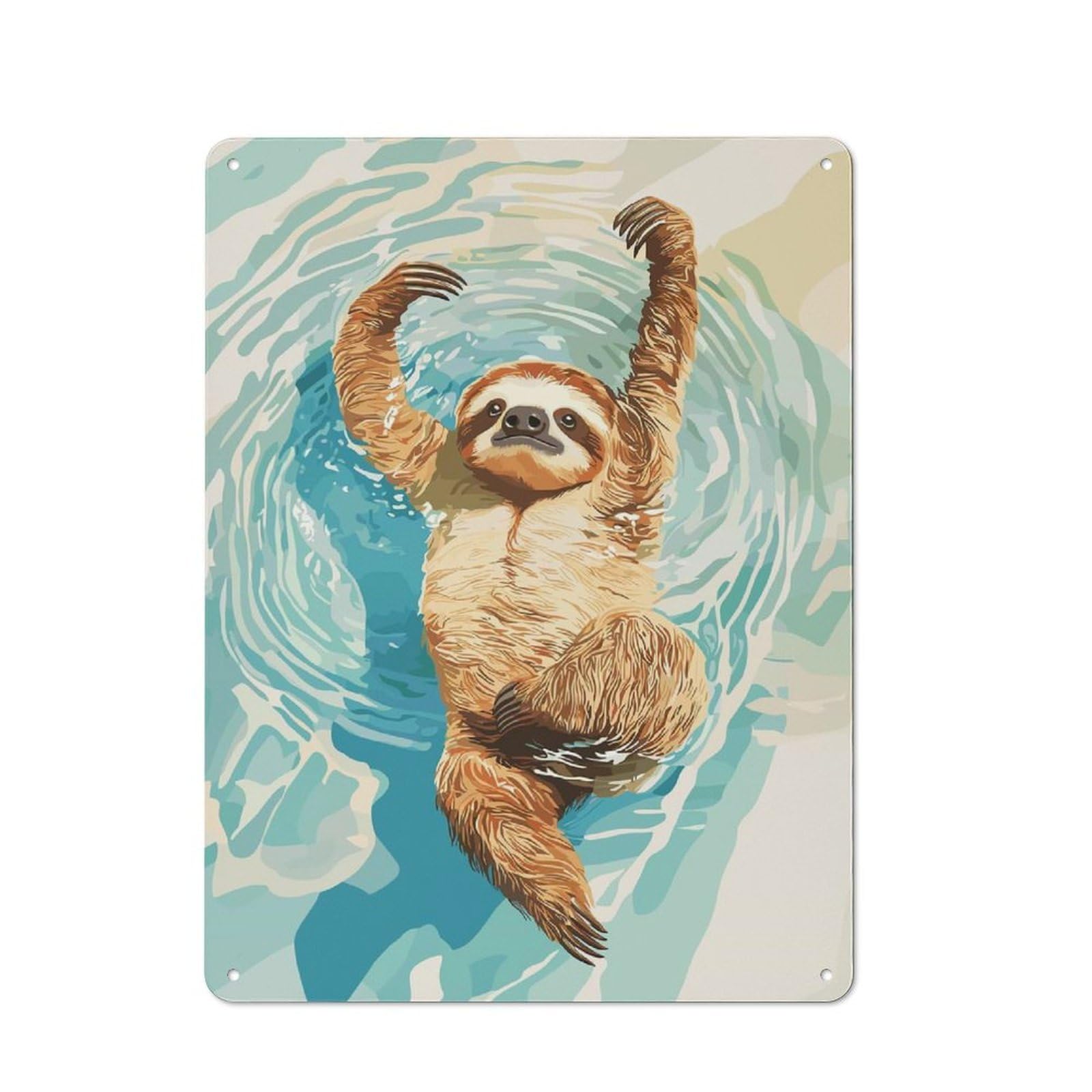 Junmoney Style-1 Vintage Metal Plaque 40X30cm Featuring Sloth Swimming In Water Illustration, Diner Style Decor For Restaurant, Kitchen, Counter Or Breakfast Nook